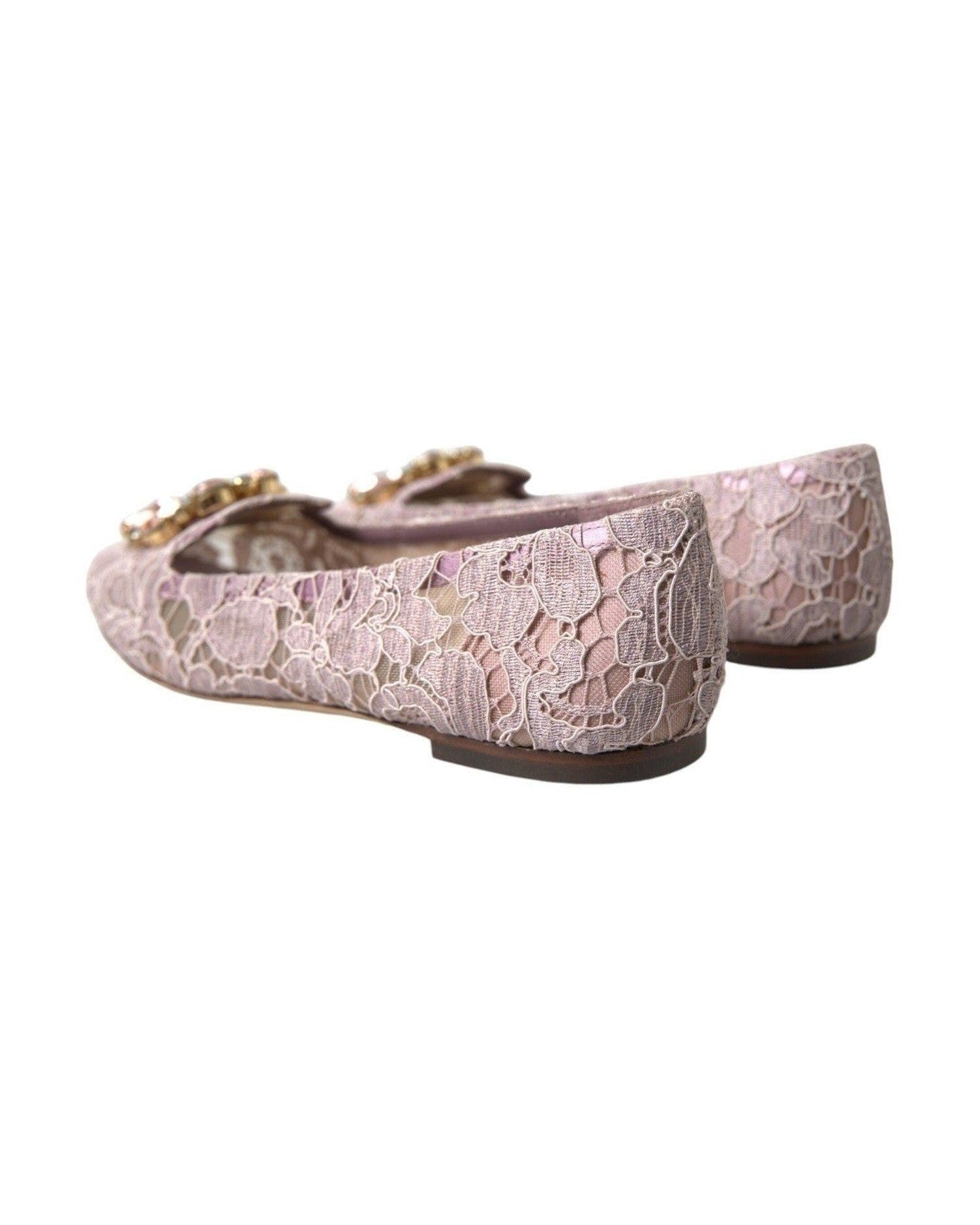 Dolce & Gabbana Pink Lace Crystal Ballet Flats Loafers Shoes Glam Steals