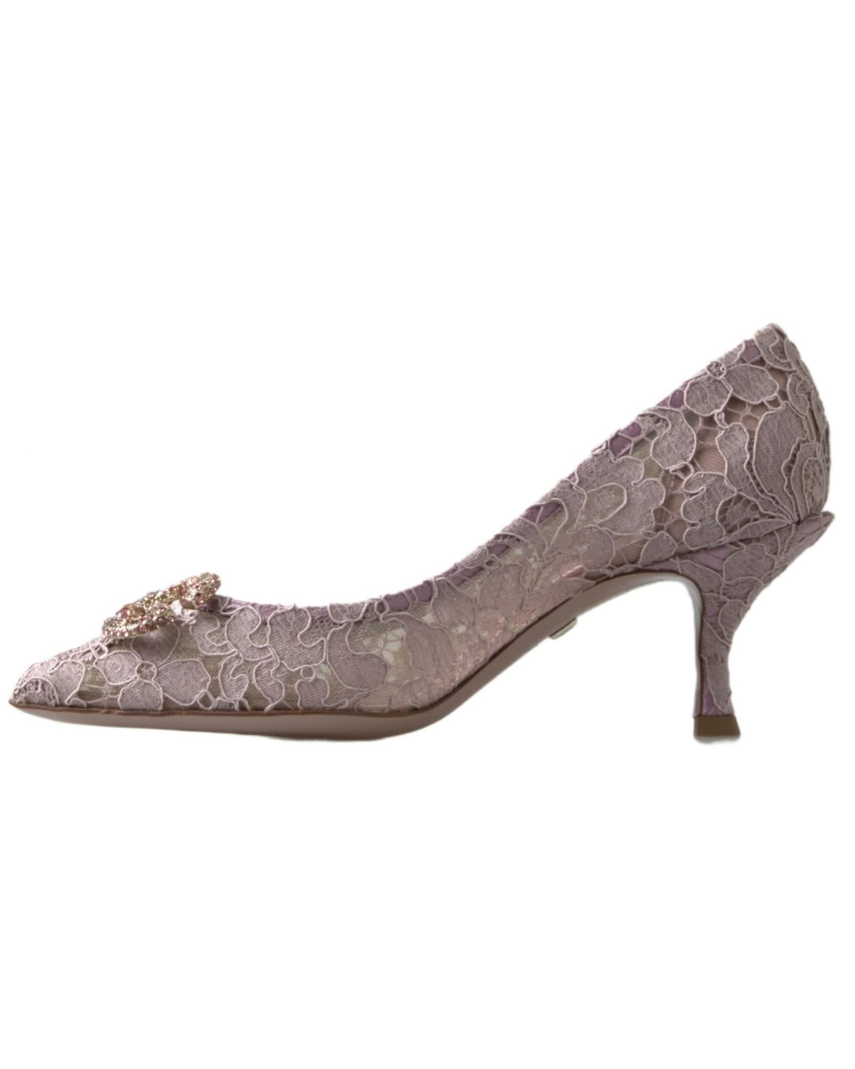 Dolce & Gabbana Pink Lace Floral Dg Crystal Pumps Shoes Heels