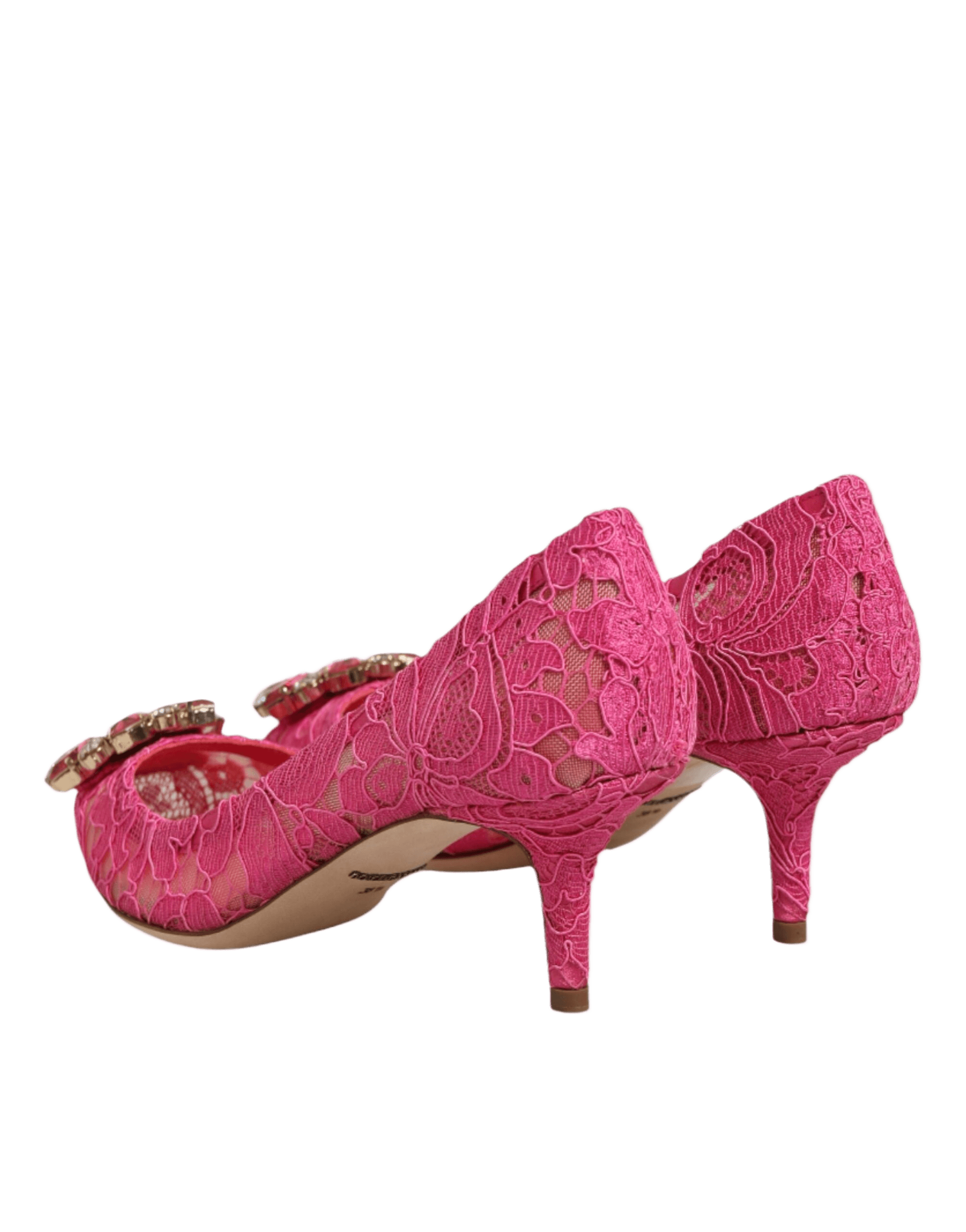 Dolce & Gabbana Pink Lace Taormina Crystal Heels Pumps Shoes Glam Steals