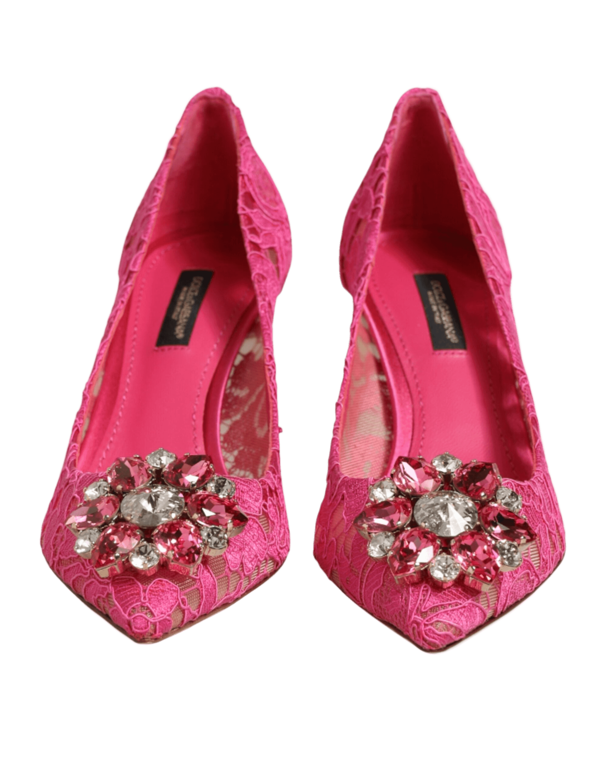 Dolce & Gabbana Pink Lace Taormina Crystal Heels Pumps Shoes Glam Steals