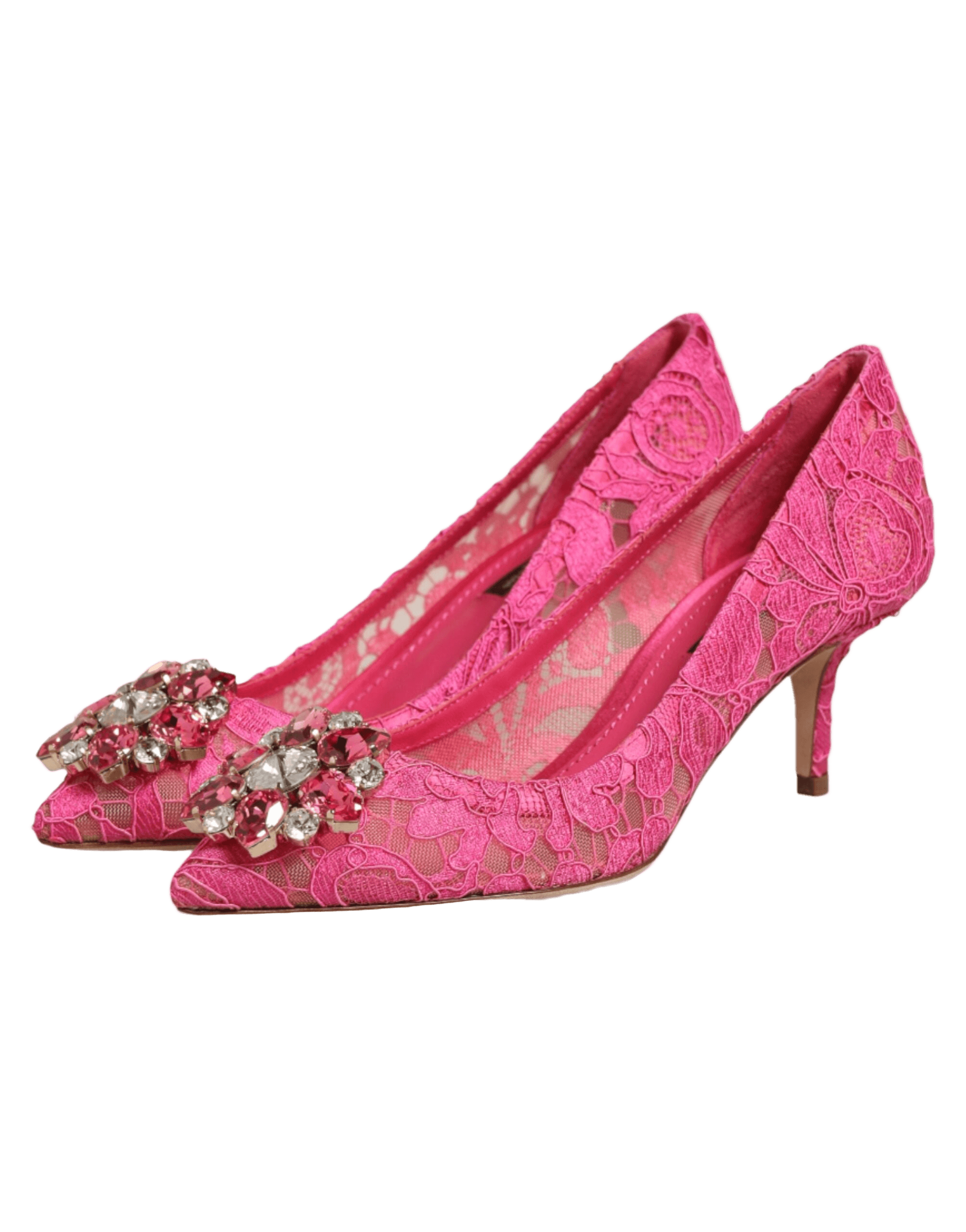 Dolce & Gabbana Pink Lace Taormina Crystal Heels Pumps Shoes Glam Steals
