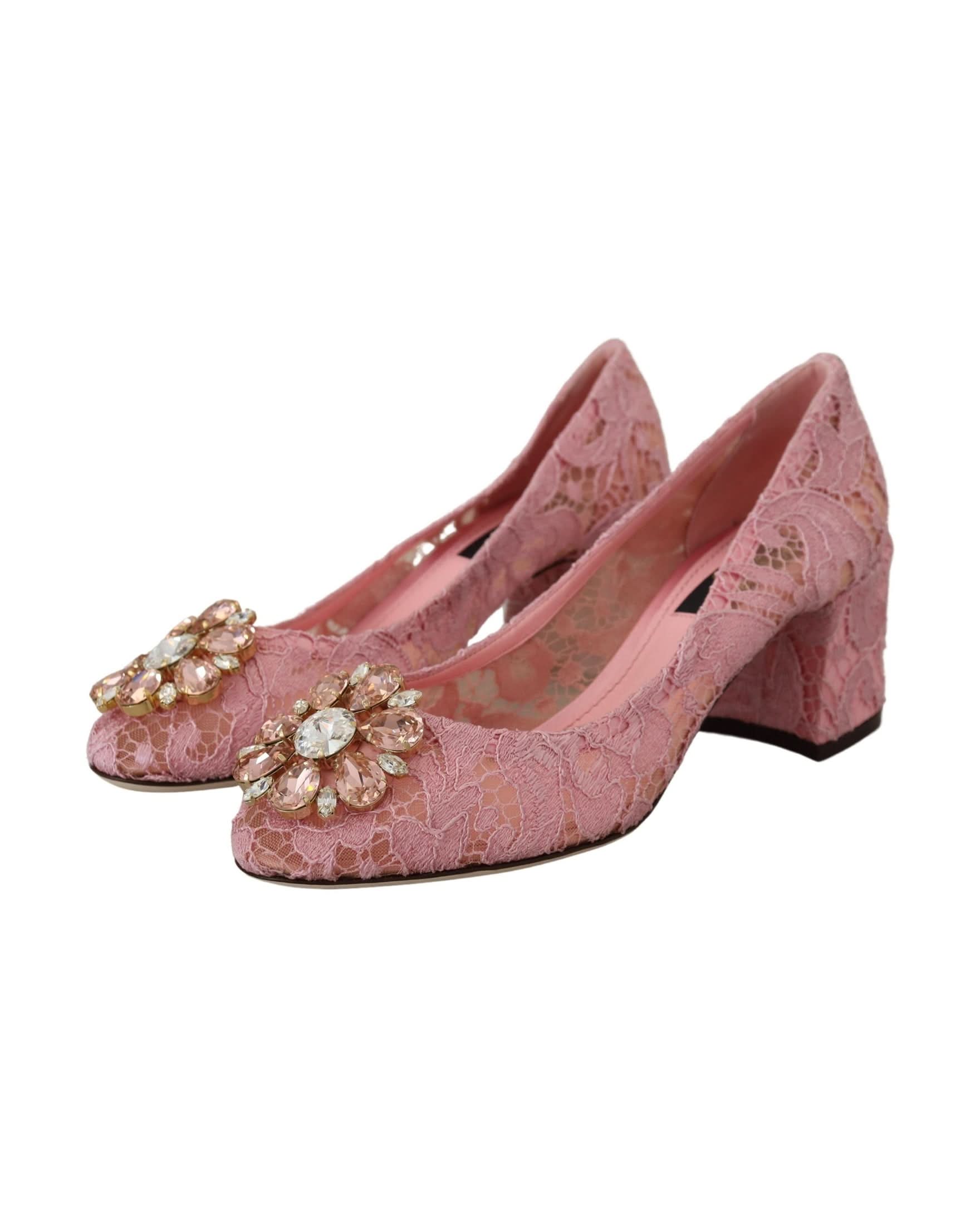 Dolce & Gabbana Pink Lace Taormina Crystal Pumps Heels