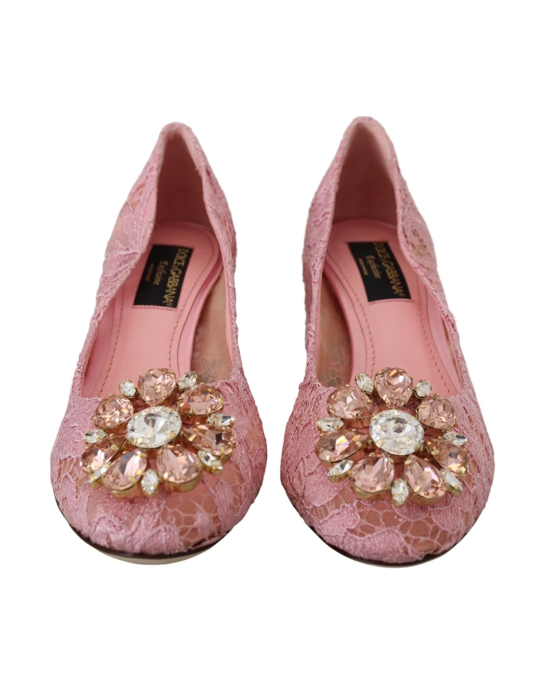 Dolce & Gabbana Pink Lace Taormina Crystal Pumps Heels