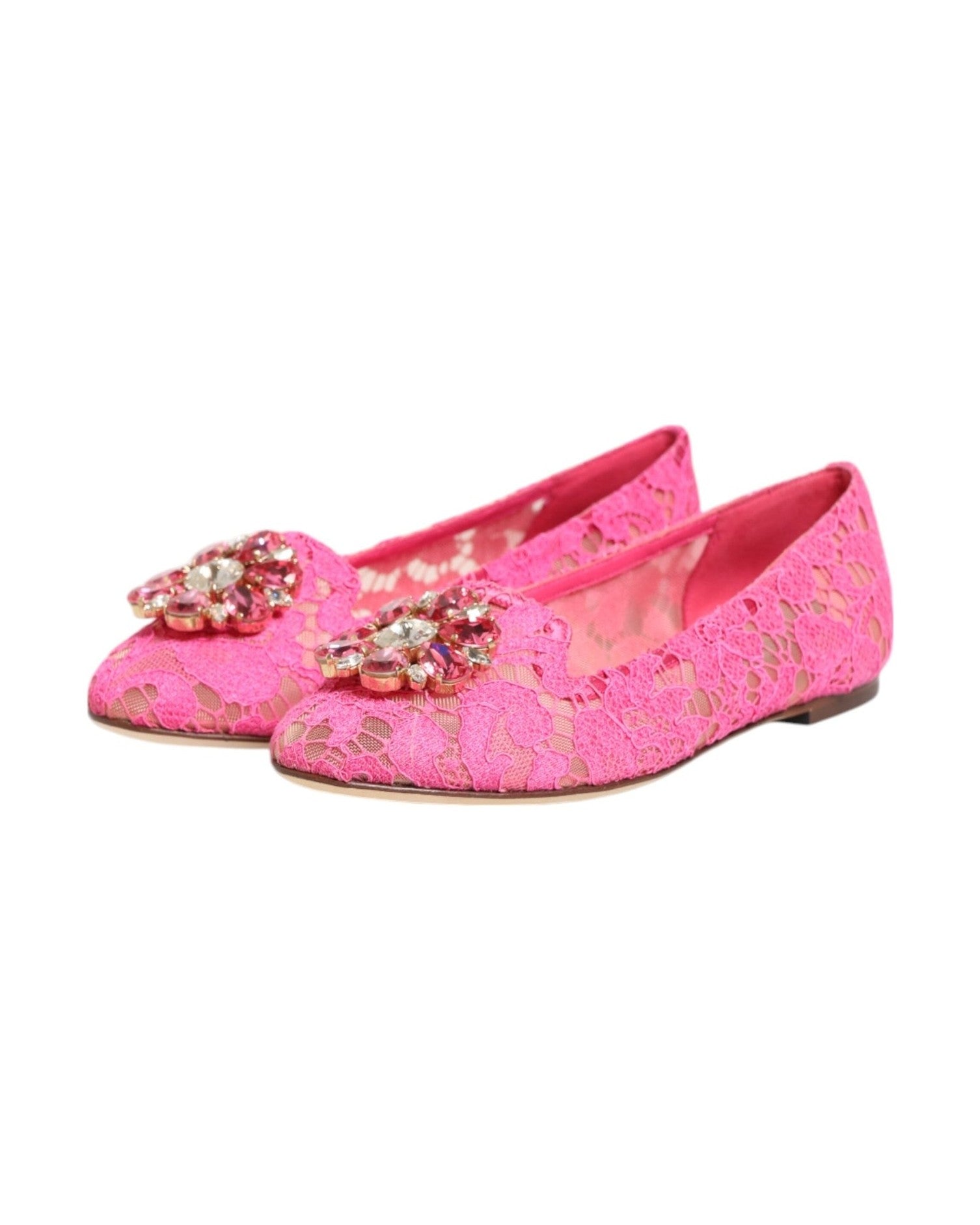 Dolce & Gabbana Pink Lace Taormina Crystals Flats Shoes Glam Steals