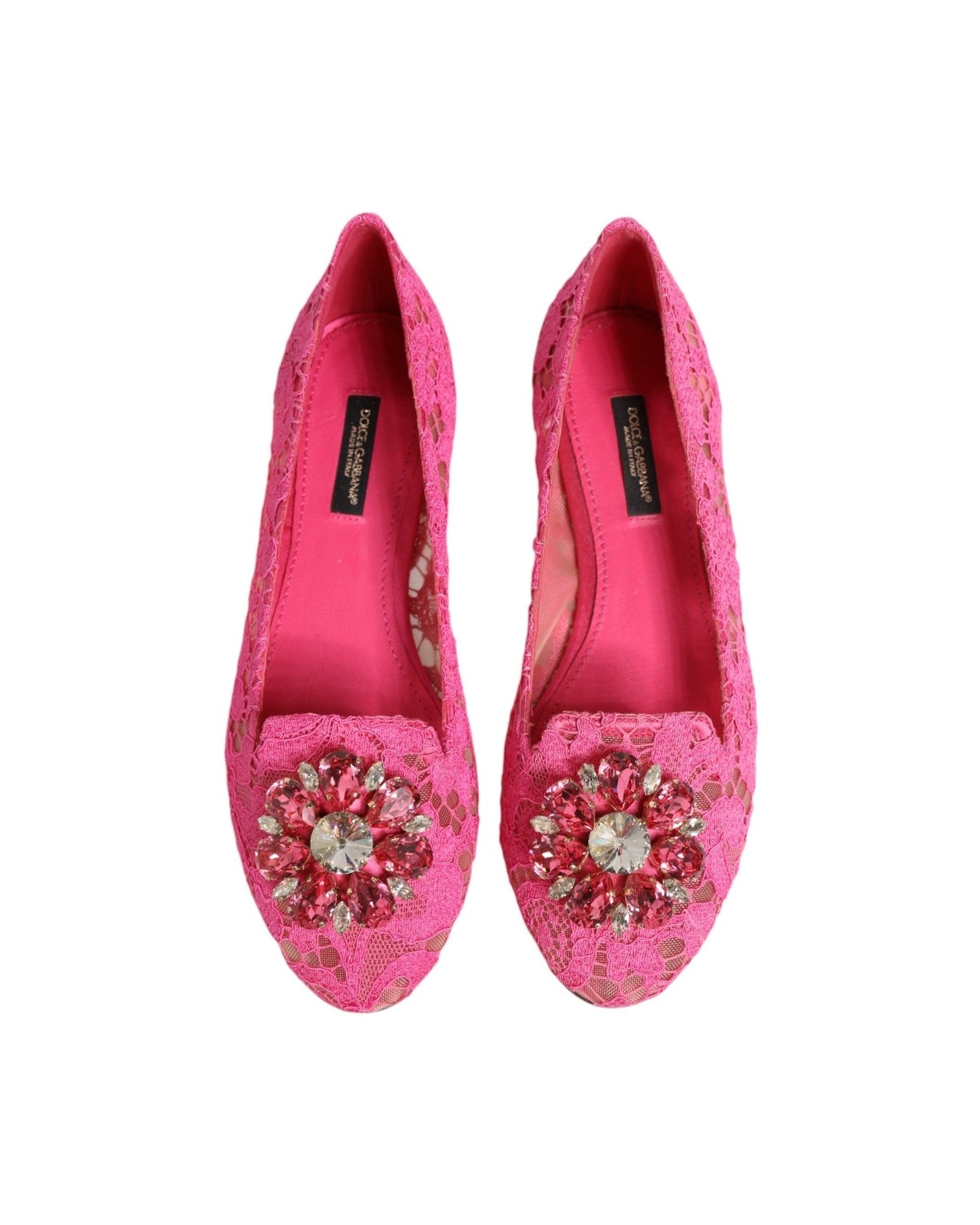 Dolce & Gabbana Pink Lace Taormina Crystals Flats Shoes Glam Steals