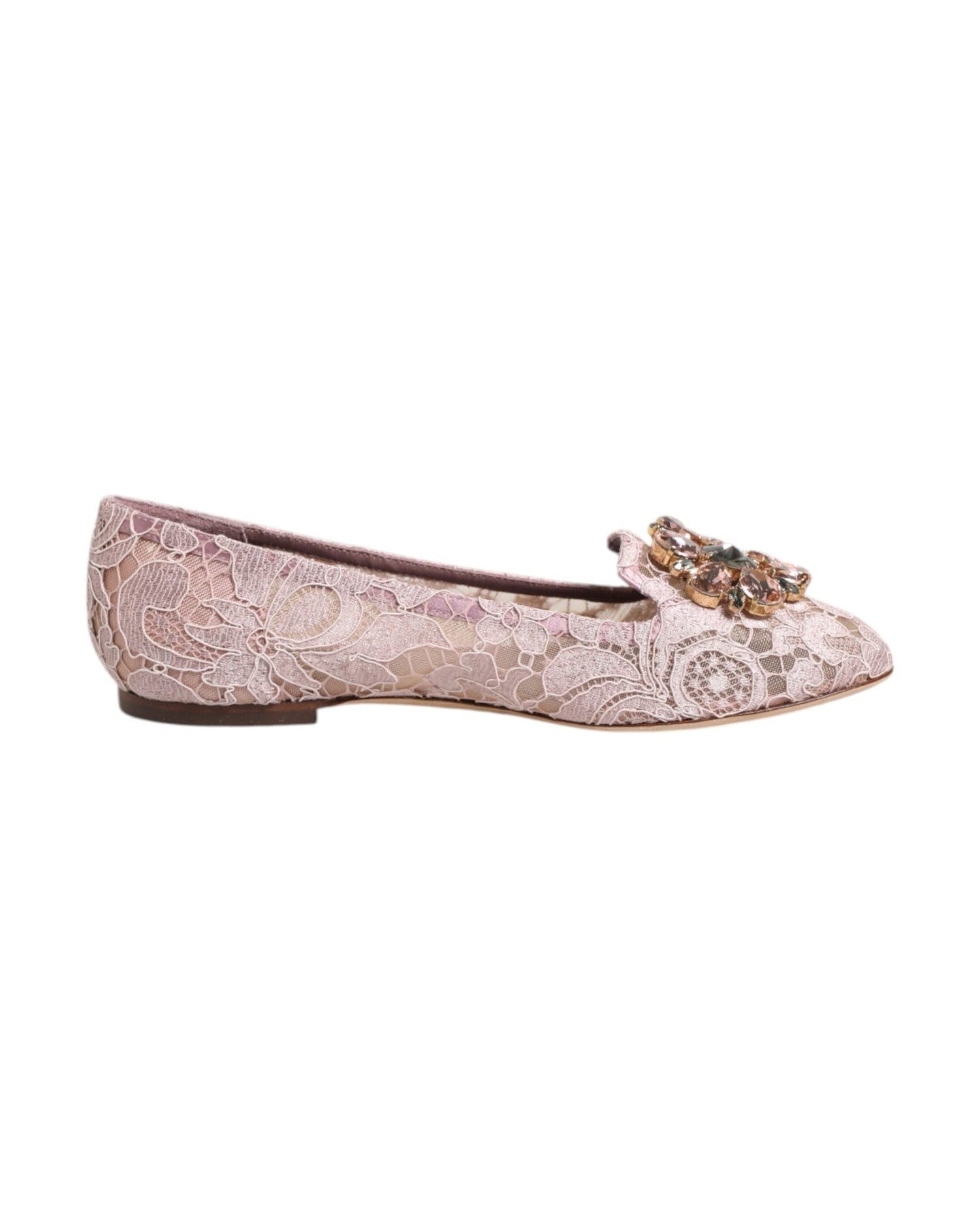 Dolce & Gabbana Pink Lace Taormina Crystals Flats Shoes Glam Steals