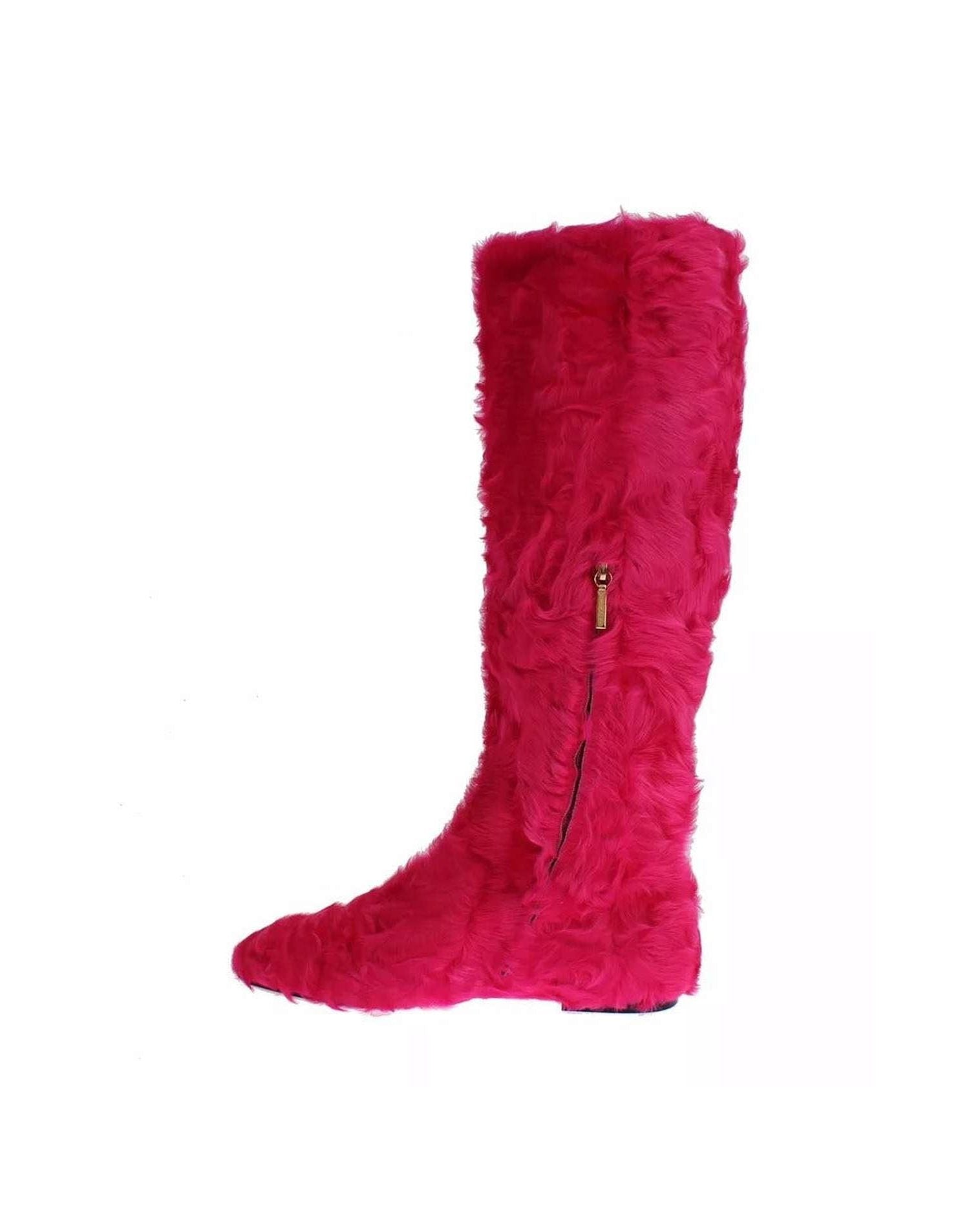 Dolce & Gabbana Pink Lamb Fur Leather Flat Boots Shoes Glam Steals