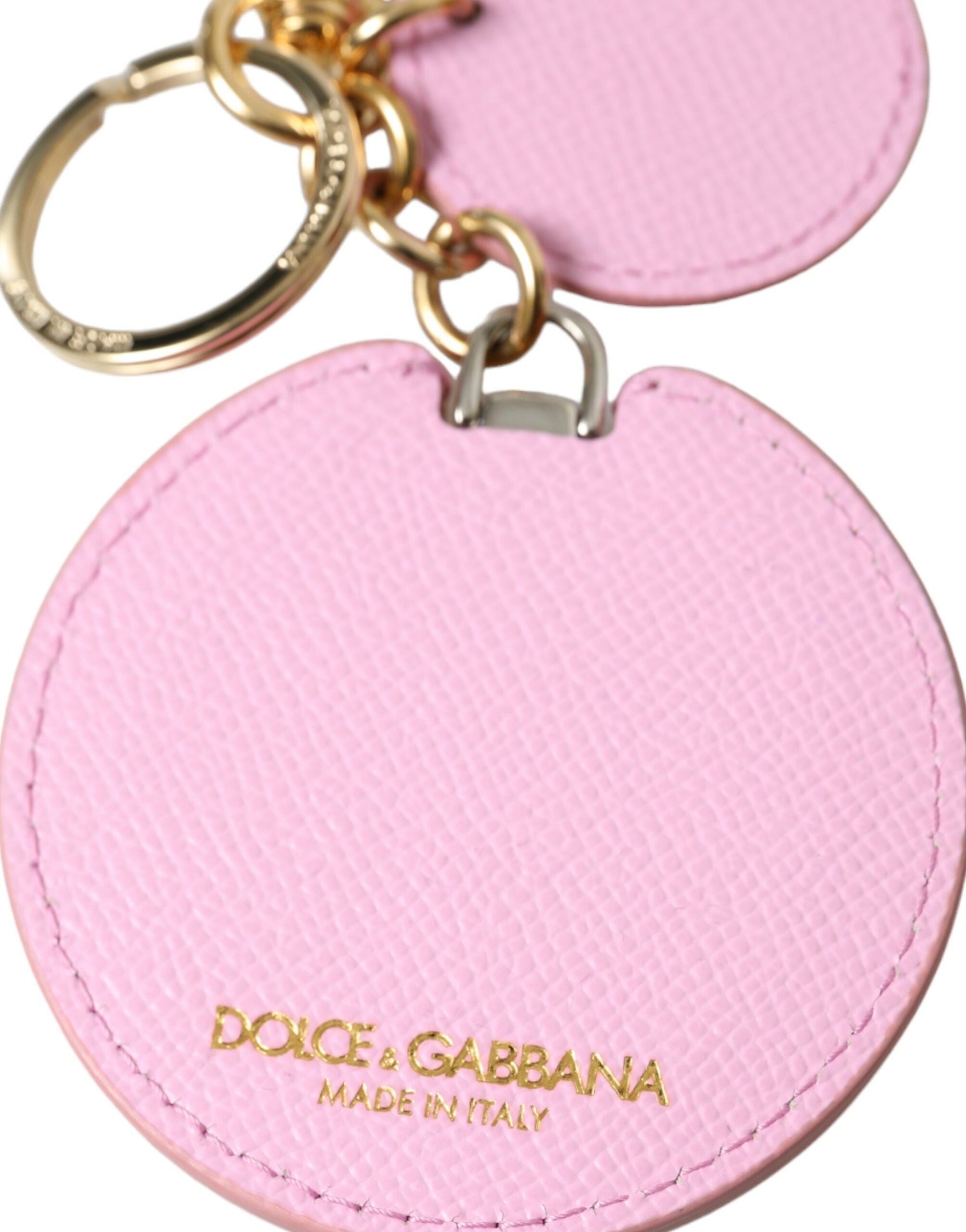 Dolce & Gabbana Pink Leather Calf Gold Metal Logo Print Keyring Keychain Glam Steals