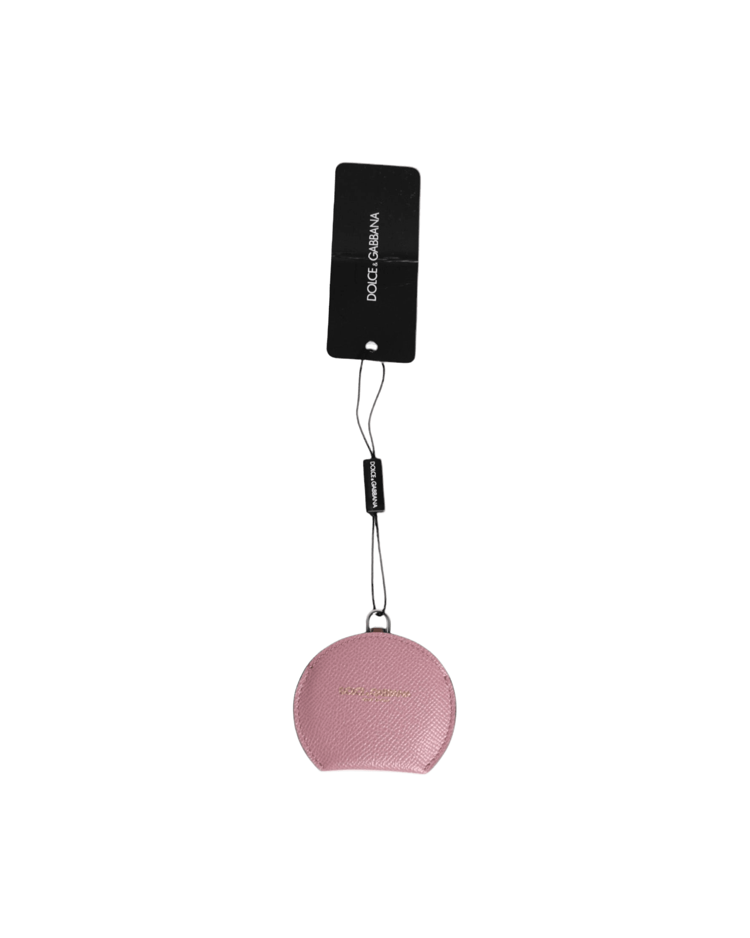 Dolce & Gabbana Pink Leather Calfskin Round Logo Hand Mirror Holder Face Mirrors