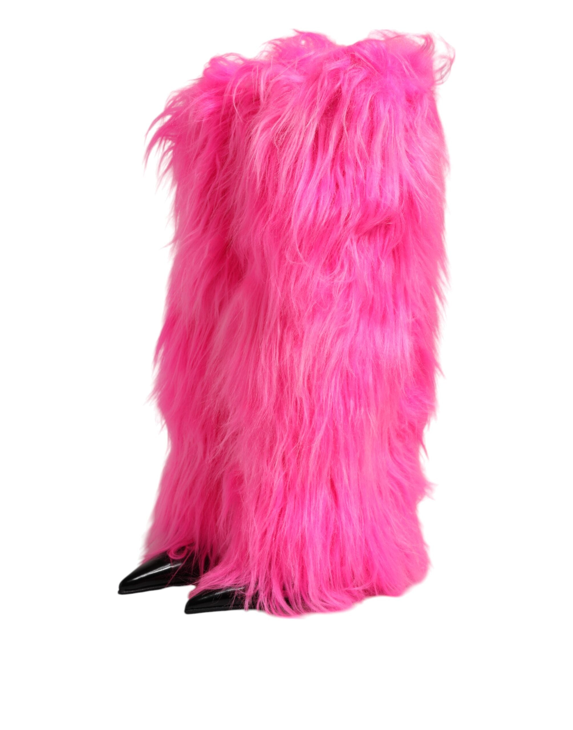 Dolce & Gabbana Pink Leather Faux Fur Boots Glam Steals