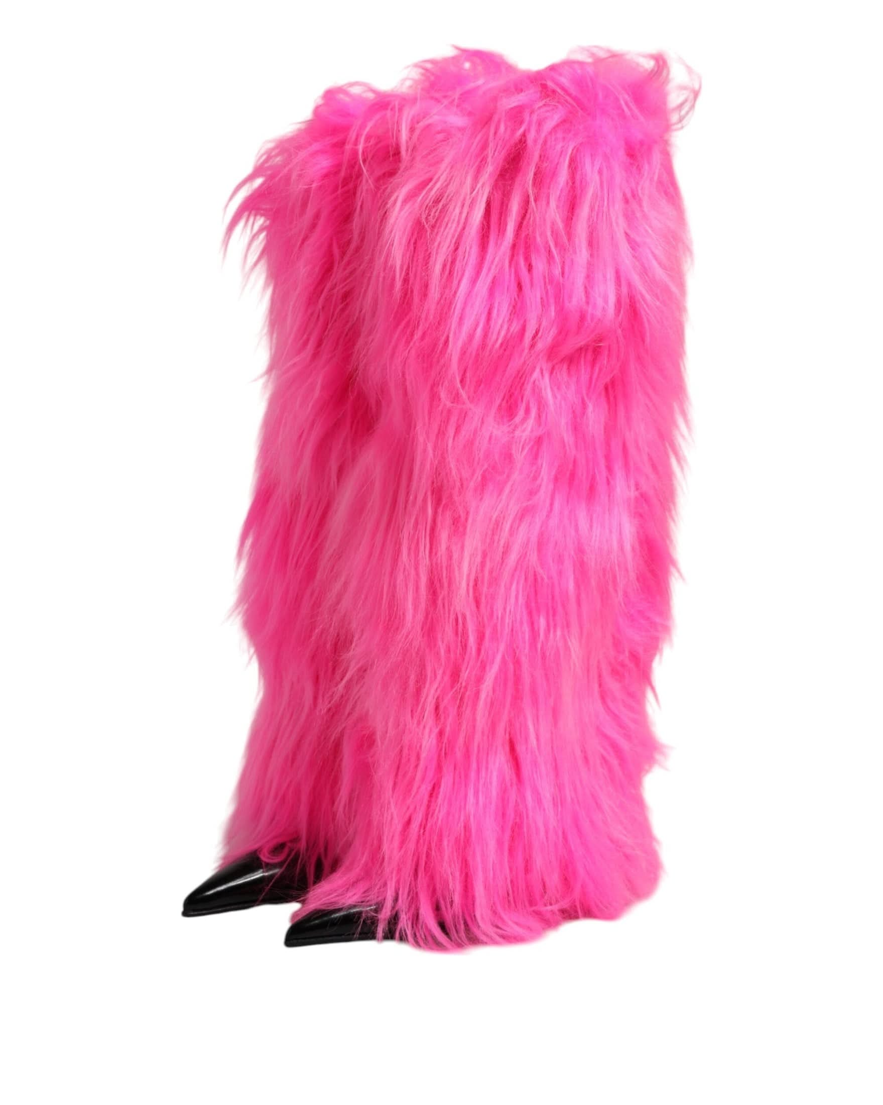 Dolce & Gabbana Pink Leather Faux Fur High Heels Boots Shoes