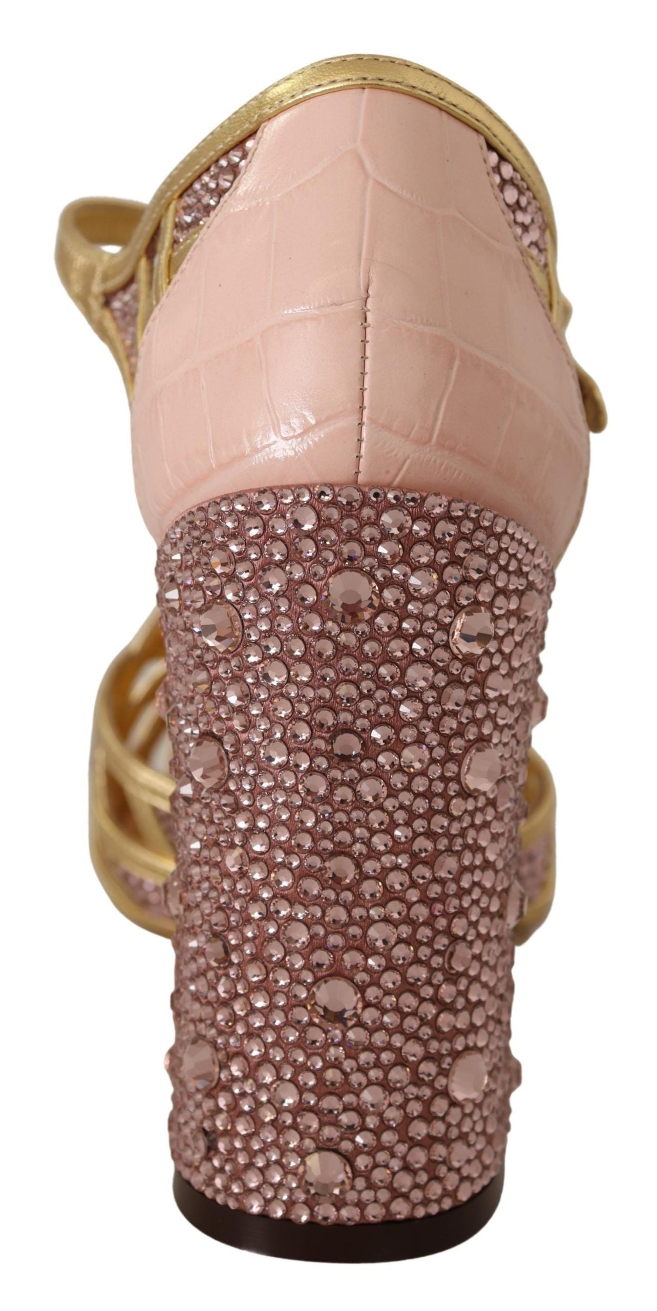 Dolce & Gabbana Pink Leather Gold Crystal Pumps T Strap Shoes Glam Steals