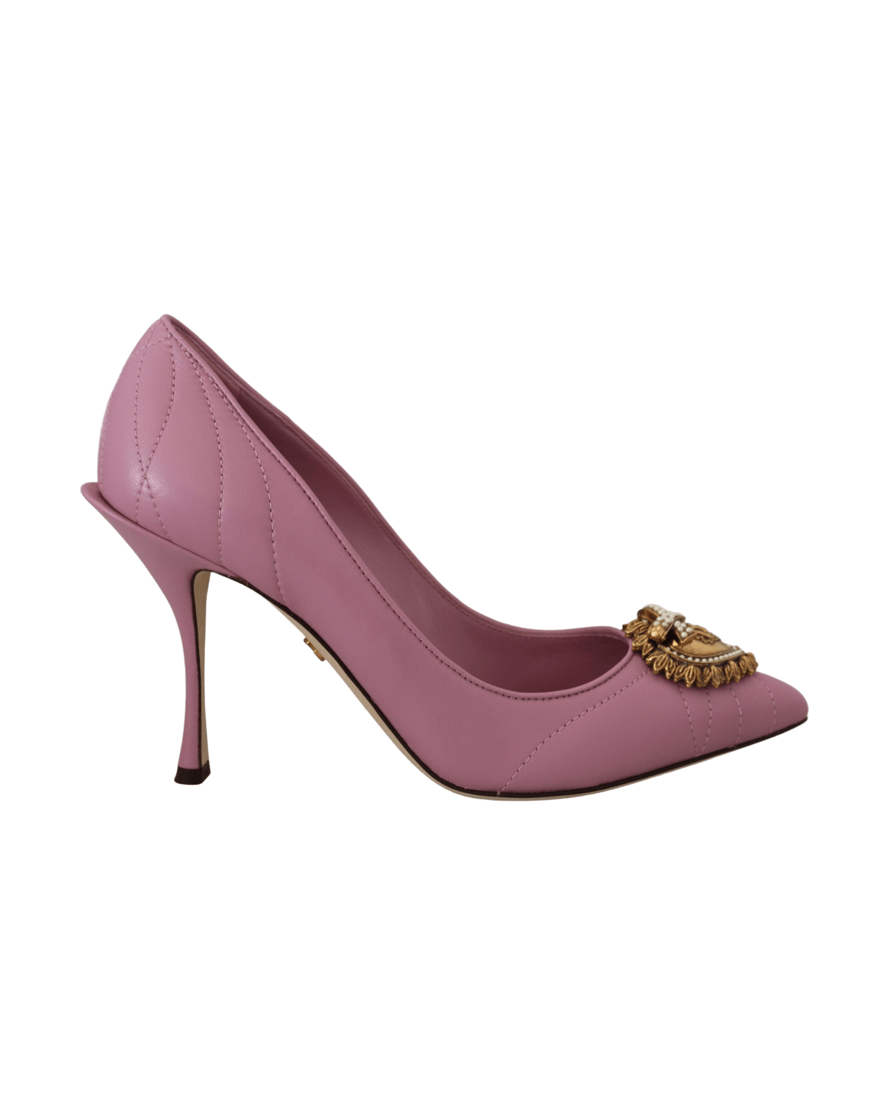 Dolce & Gabbana Pink Leather Heart Devotion Heels Heels