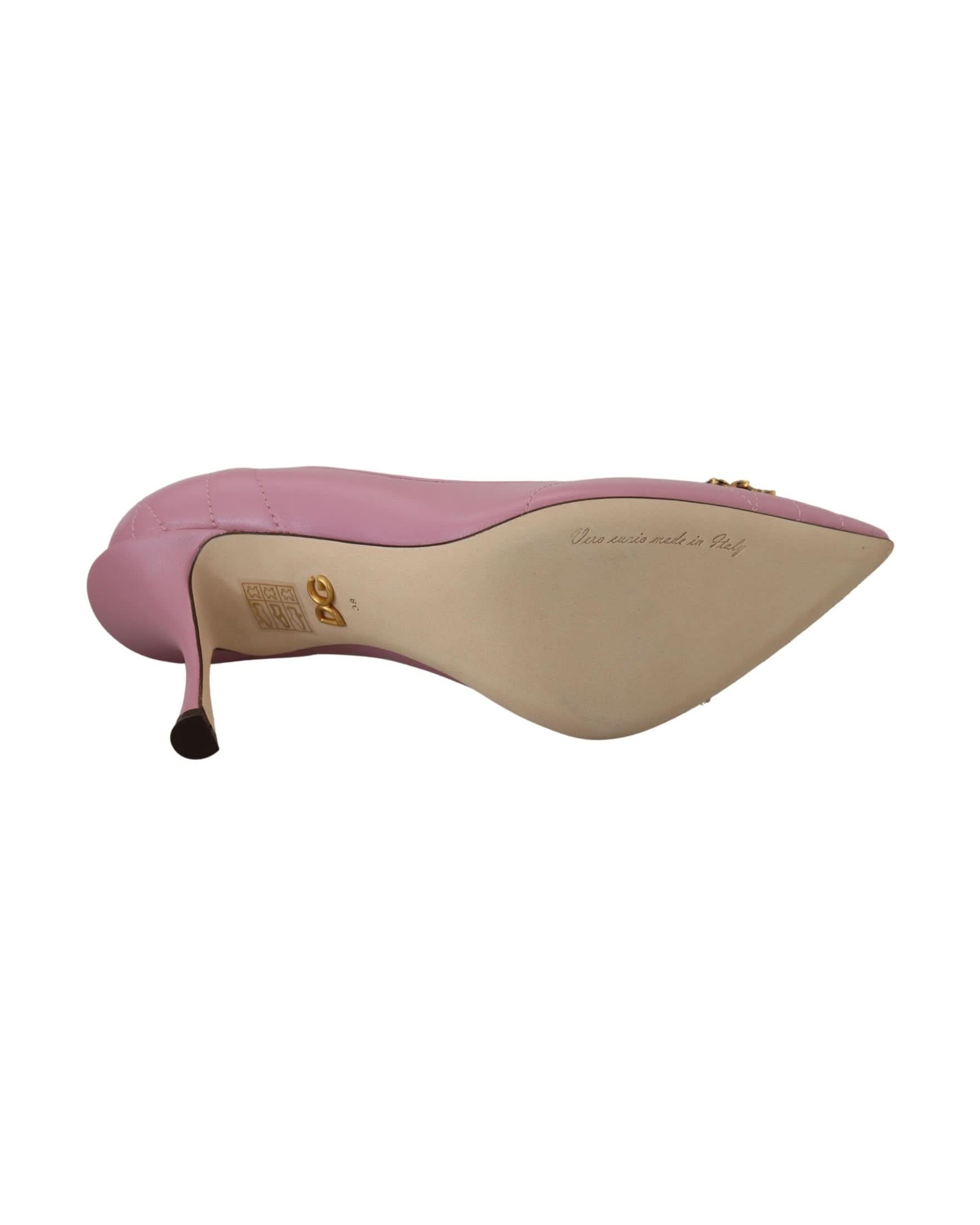 Dolce & Gabbana Pink Leather Heart Devotion Heels Heels