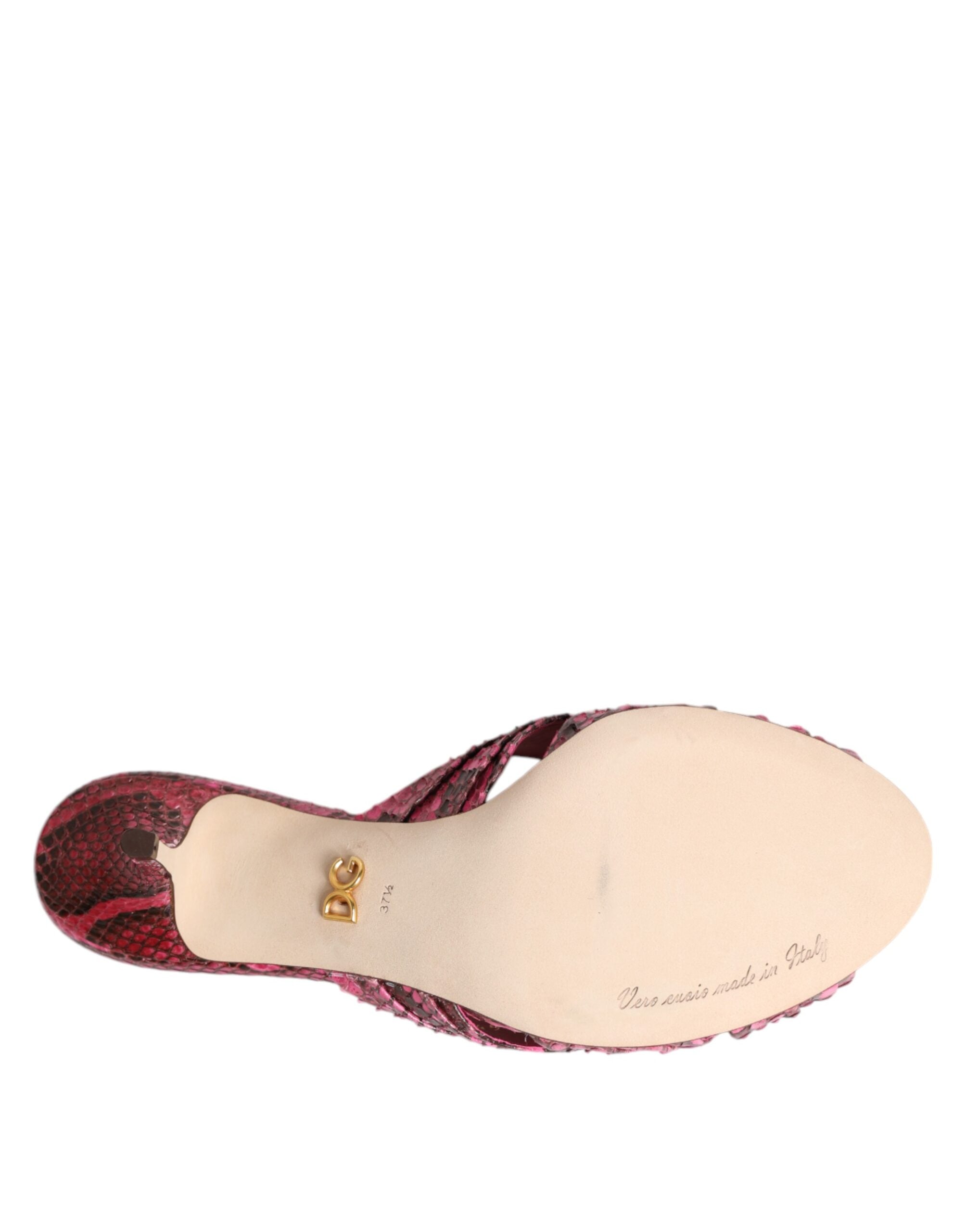 Dolce & Gabbana Pink Leather Heels Slides Sandals Shoes Glam Steals
