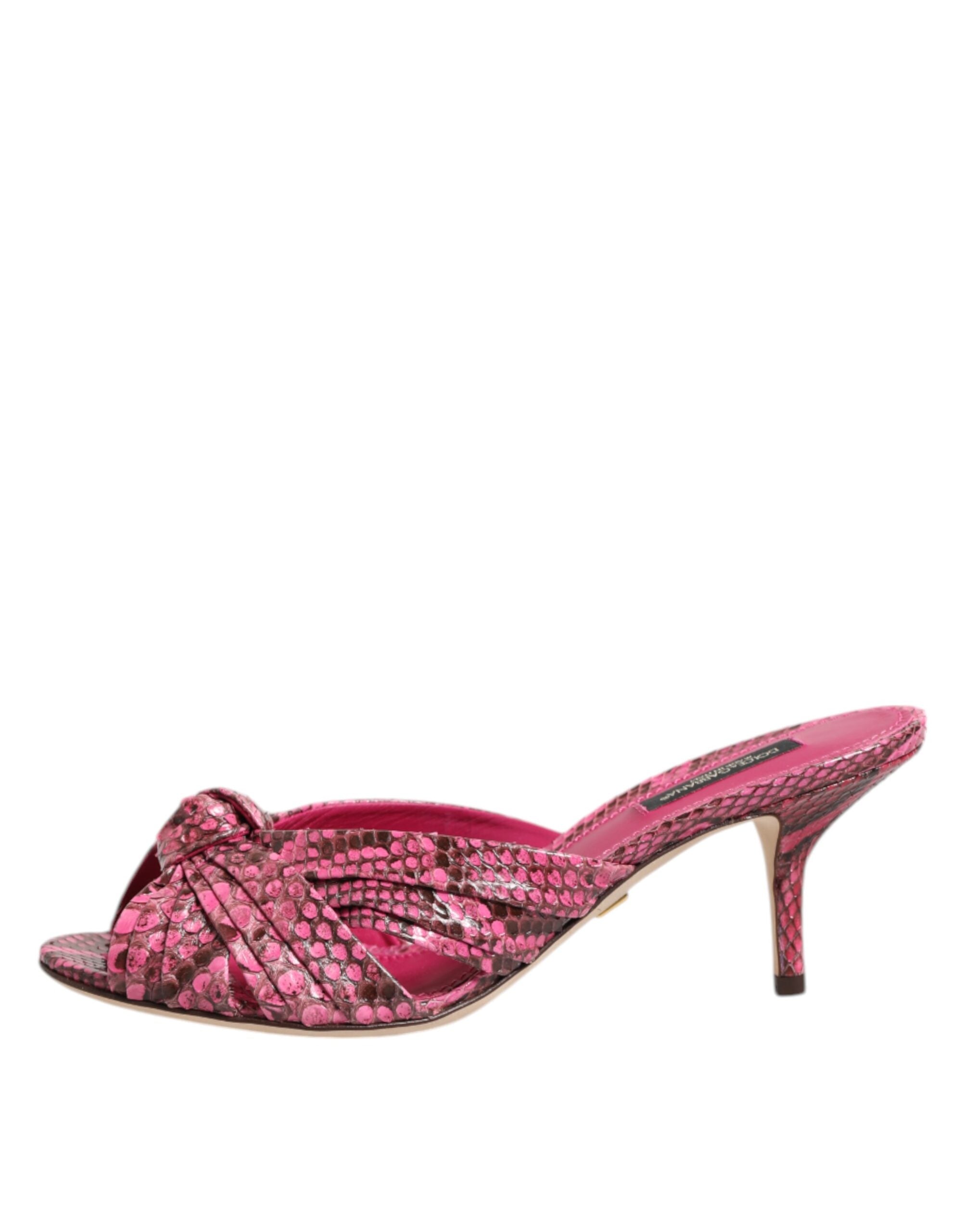 Dolce & Gabbana Pink Leather Heels Slides Sandals Shoes Glam Steals