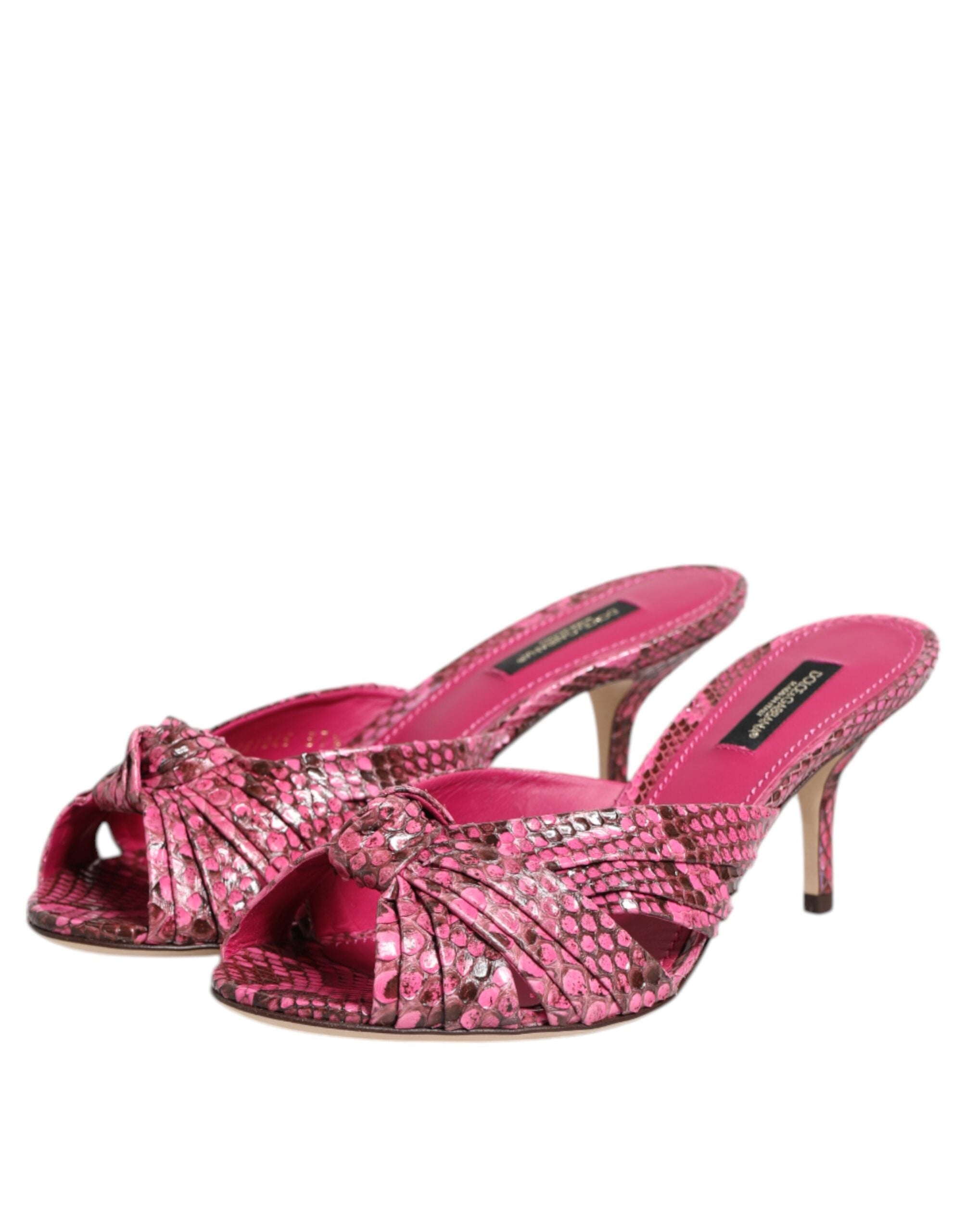 Dolce & Gabbana Pink Leather Heels Slides Sandals Shoes Glam Steals
