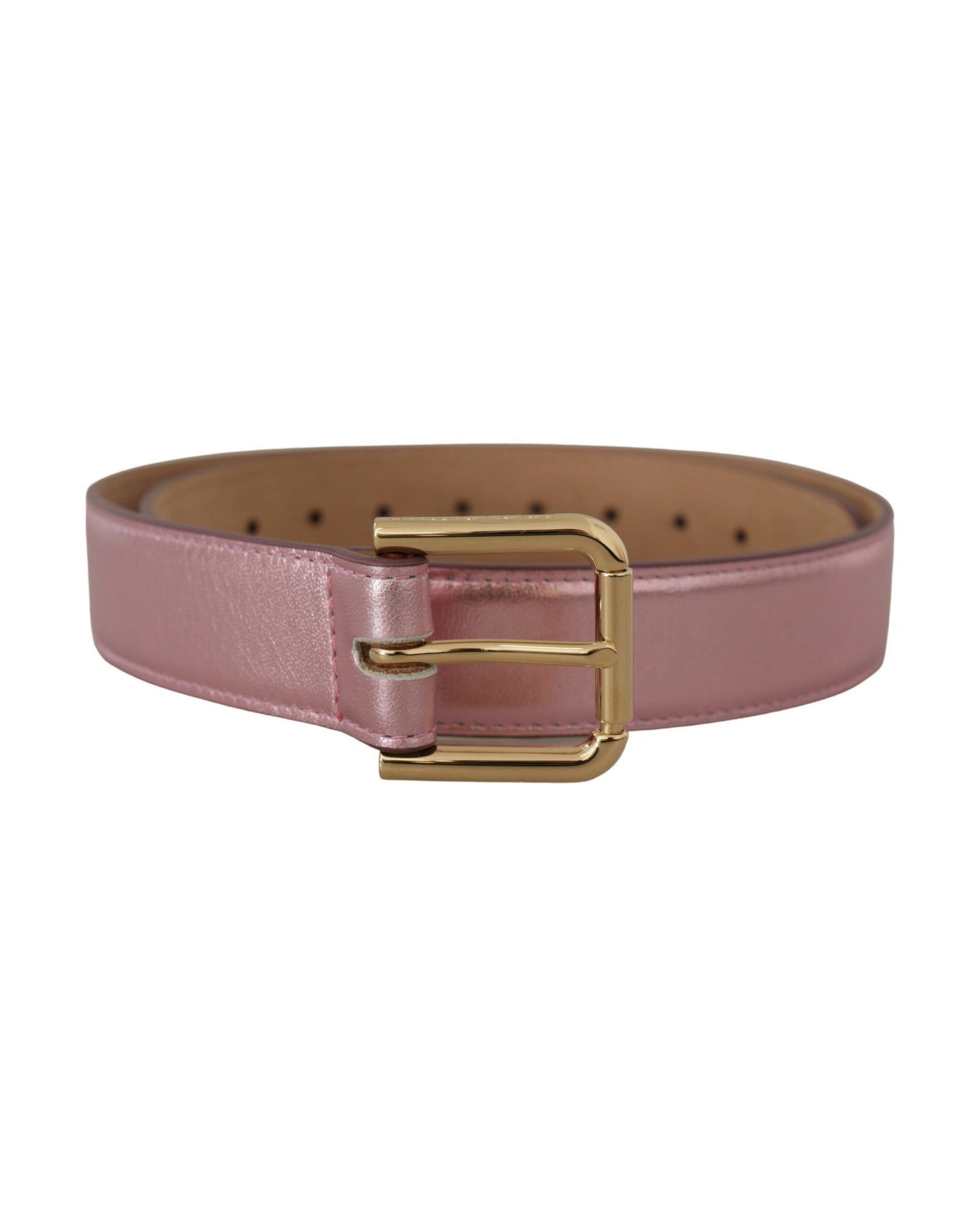 Dolce & Gabbana Pink Metallic Polished Leather Logo Metal Buckle Belt Belts