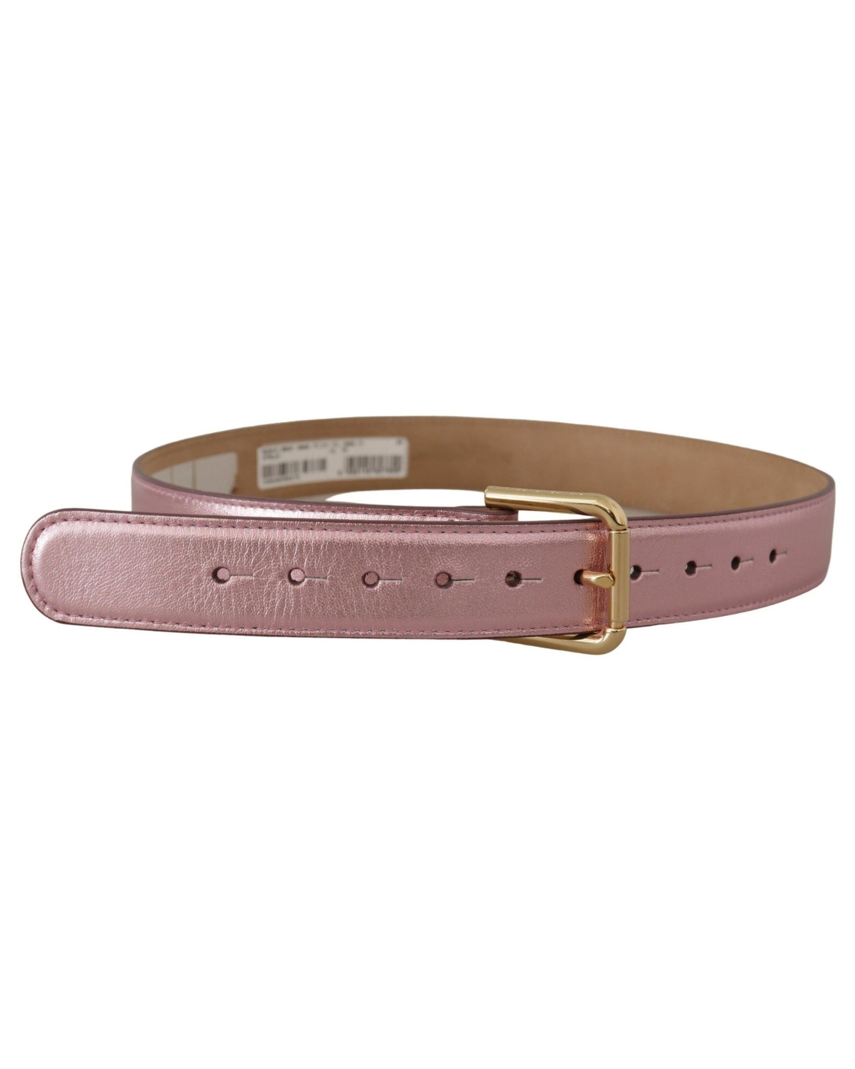 Dolce & Gabbana Pink Metallic Polished Leather Logo Metal Buckle Belt Belts