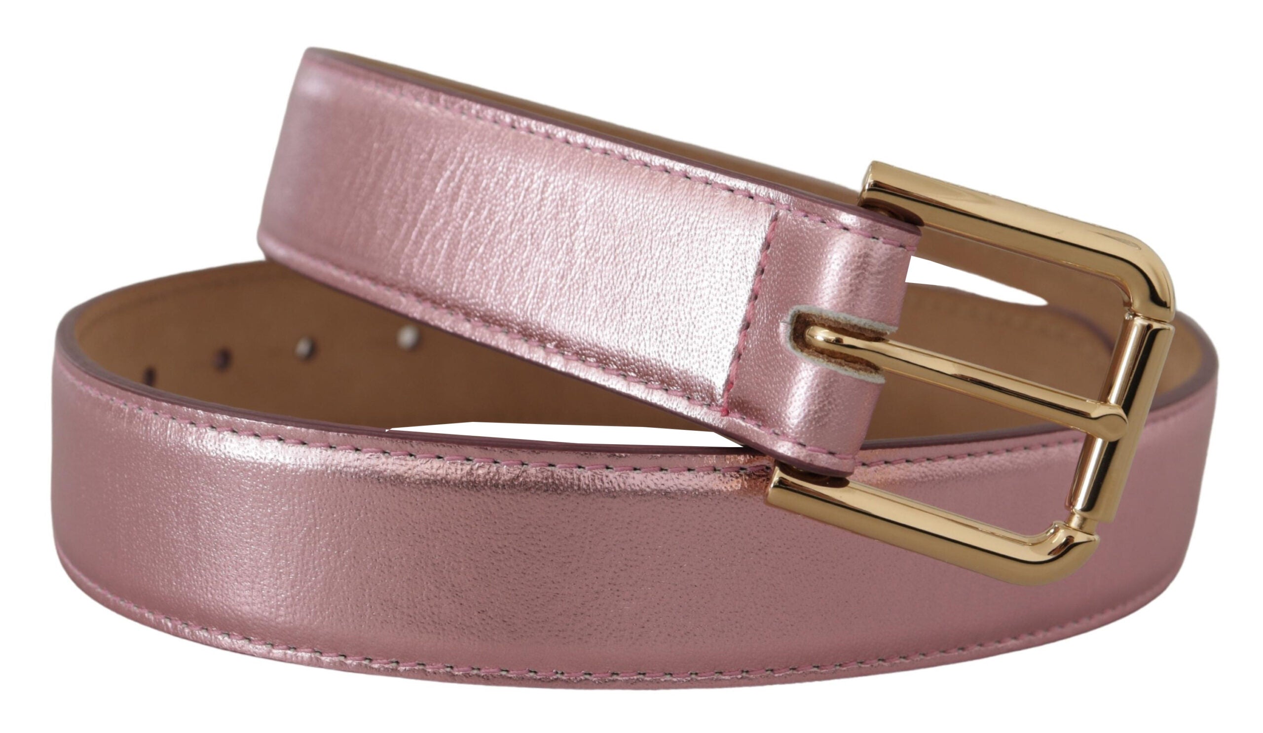 Dolce & Gabbana Pink Metallic Polished Leather Logo Metal Buckle Belt Glam Steals