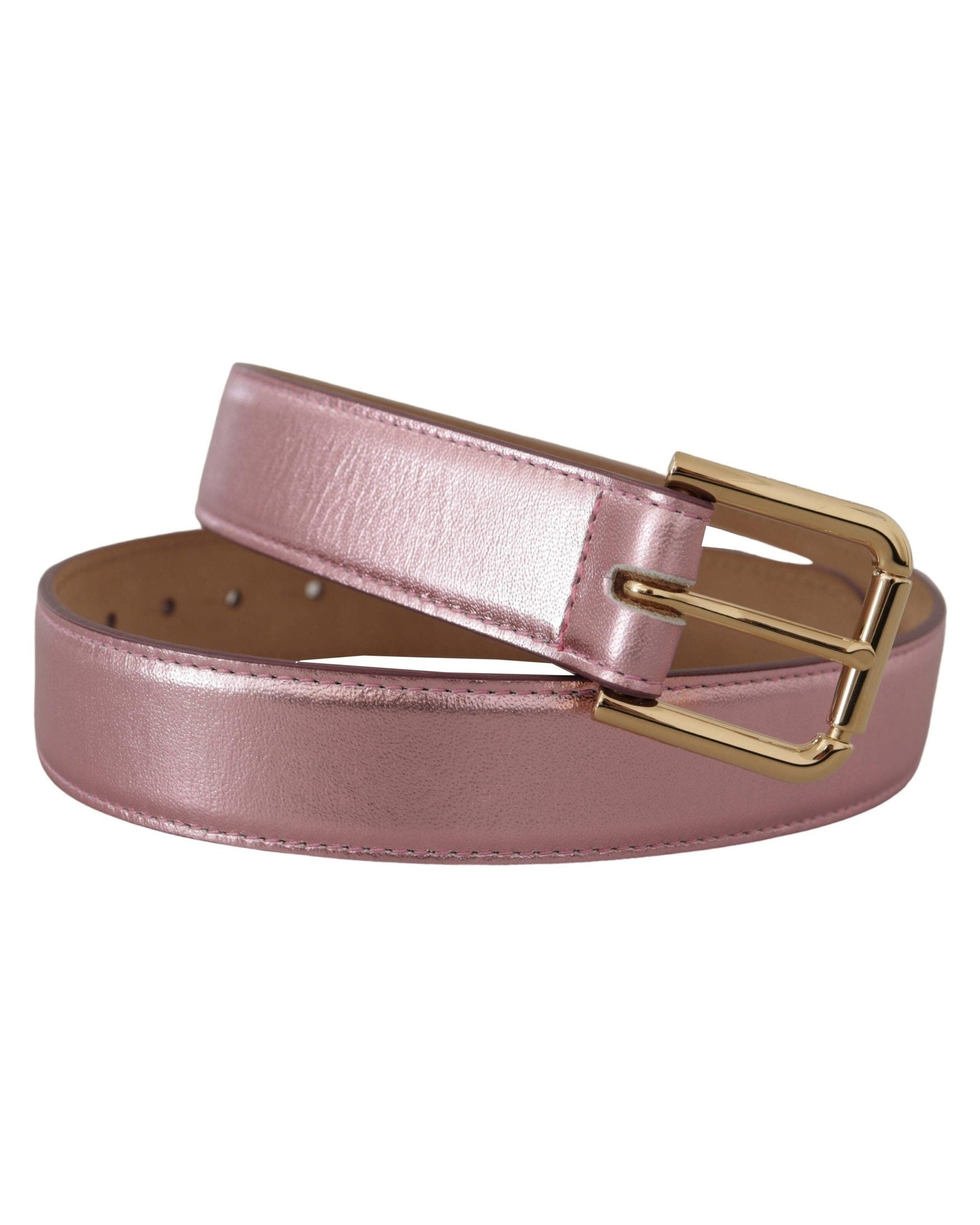 Dolce & Gabbana Pink Metallic Polished Leather Logo Metal Buckle Belt Belts