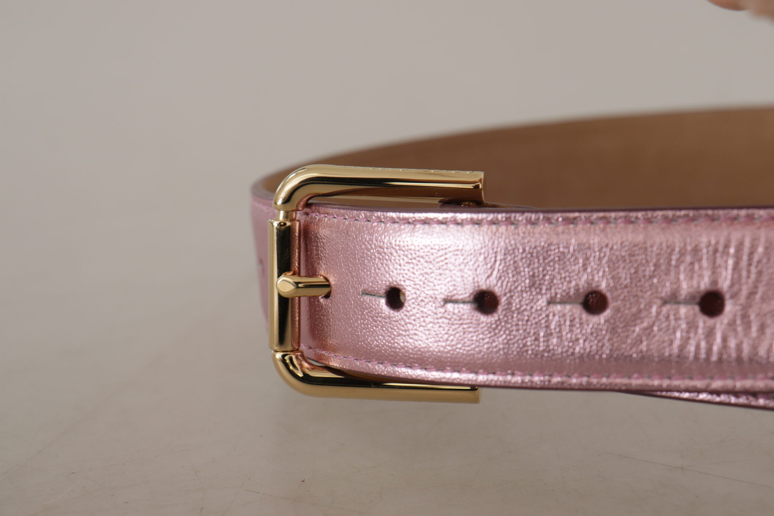 Dolce & Gabbana Pink Metallic Polished Leather Logo Metal Buckle Belt Glam Steals