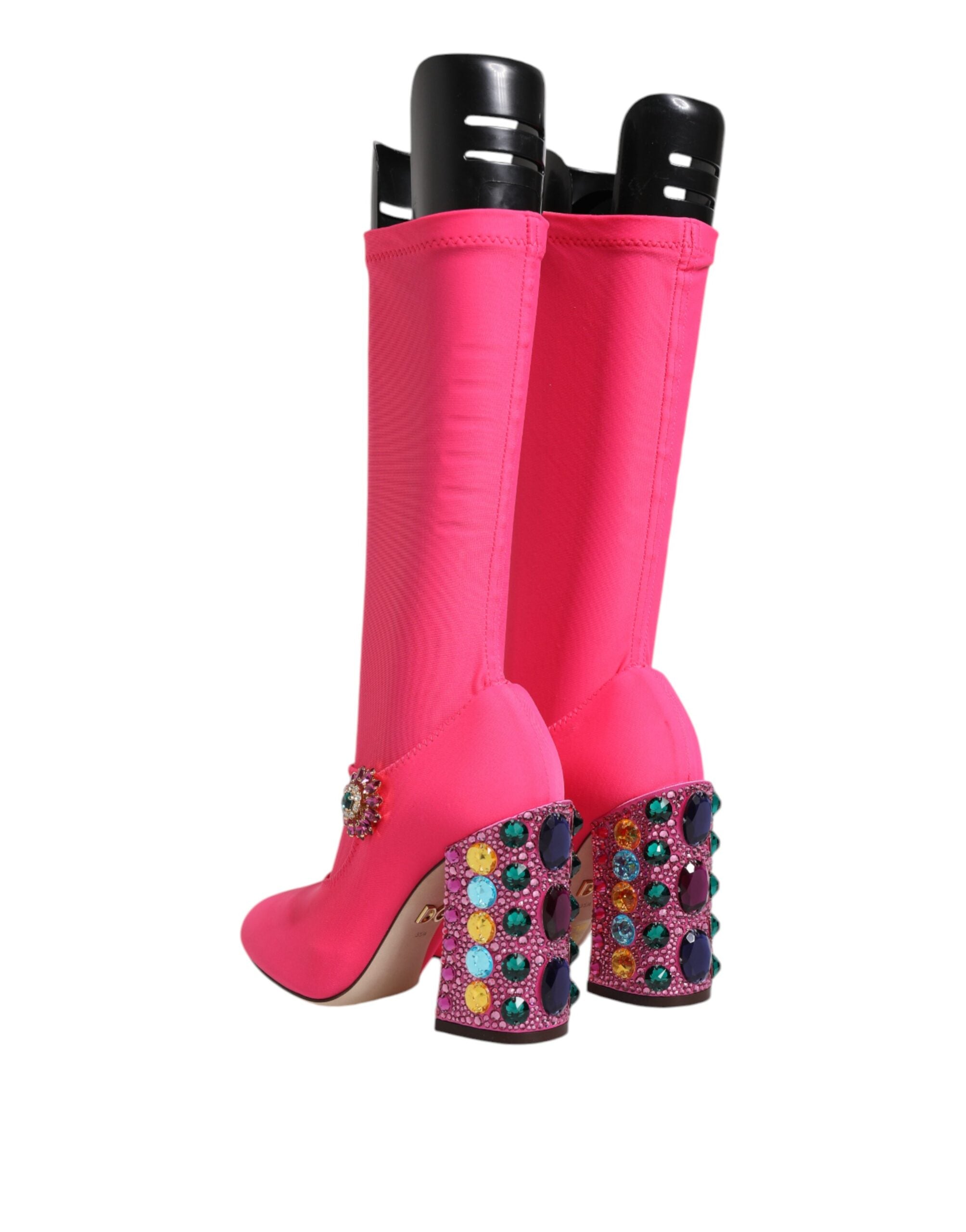 Dolce & Gabbana Pink Nylon Crystal Vally High Boots Shoes Glam Steals