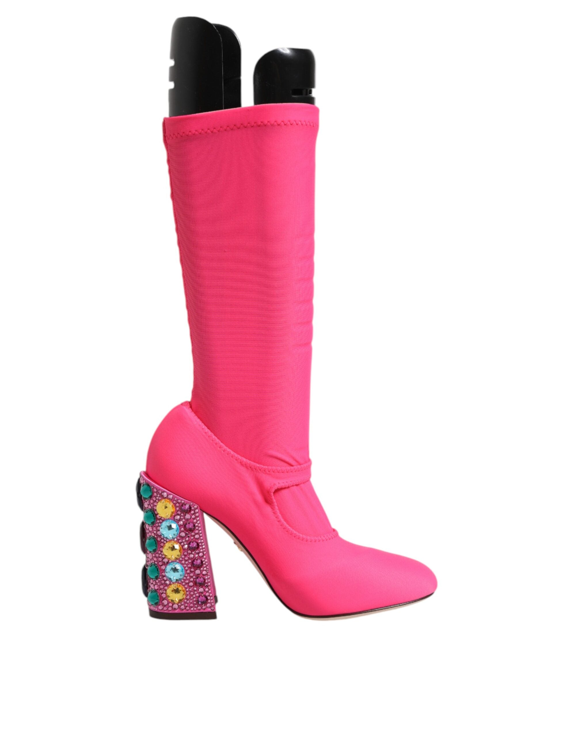 Dolce & Gabbana Pink Nylon Crystal Vally High Boots Shoes Glam Steals