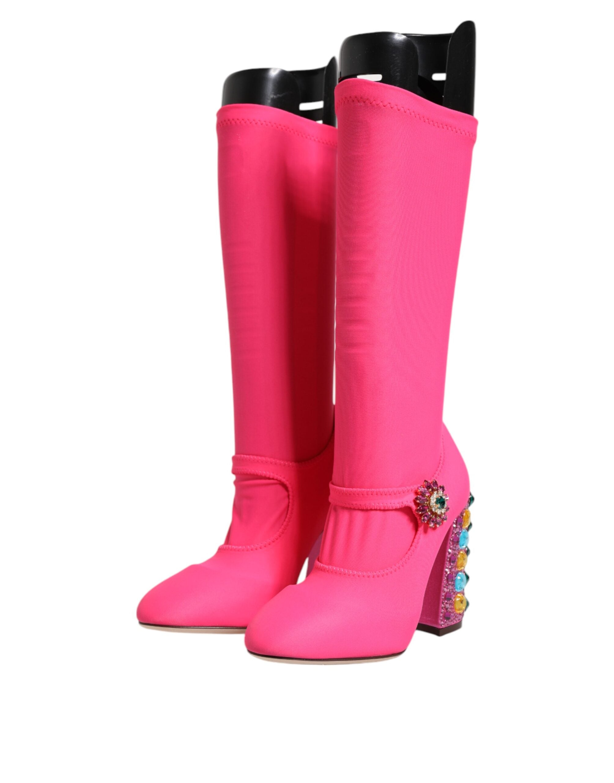 Dolce & Gabbana Pink Nylon Crystal Vally High Boots Shoes Glam Steals