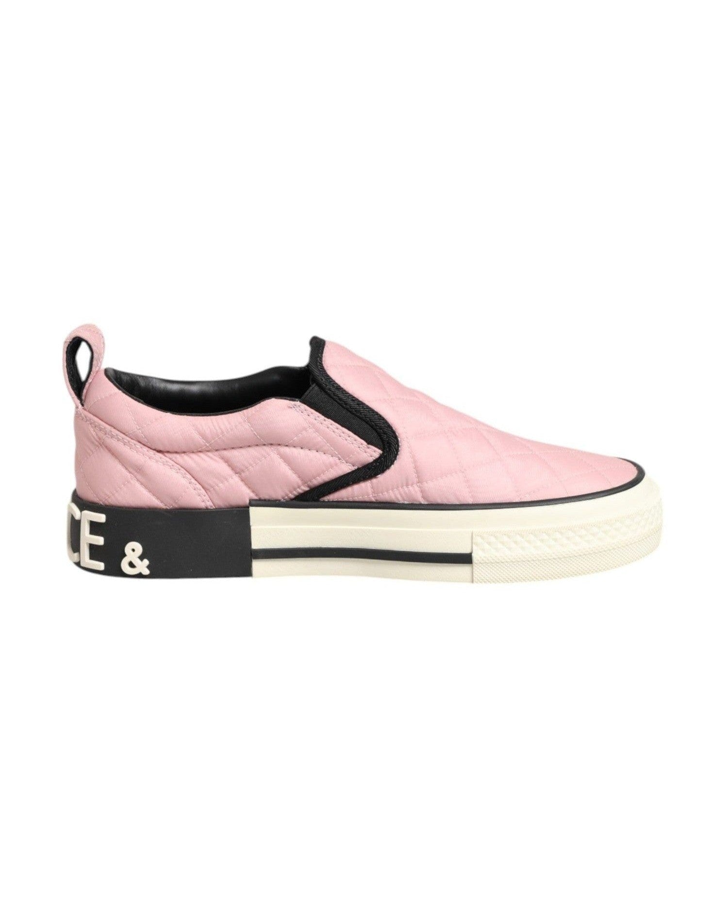 Dolce & Gabbana Pink Nylon Quilted Slip On Sneaker Shoes Sneakers