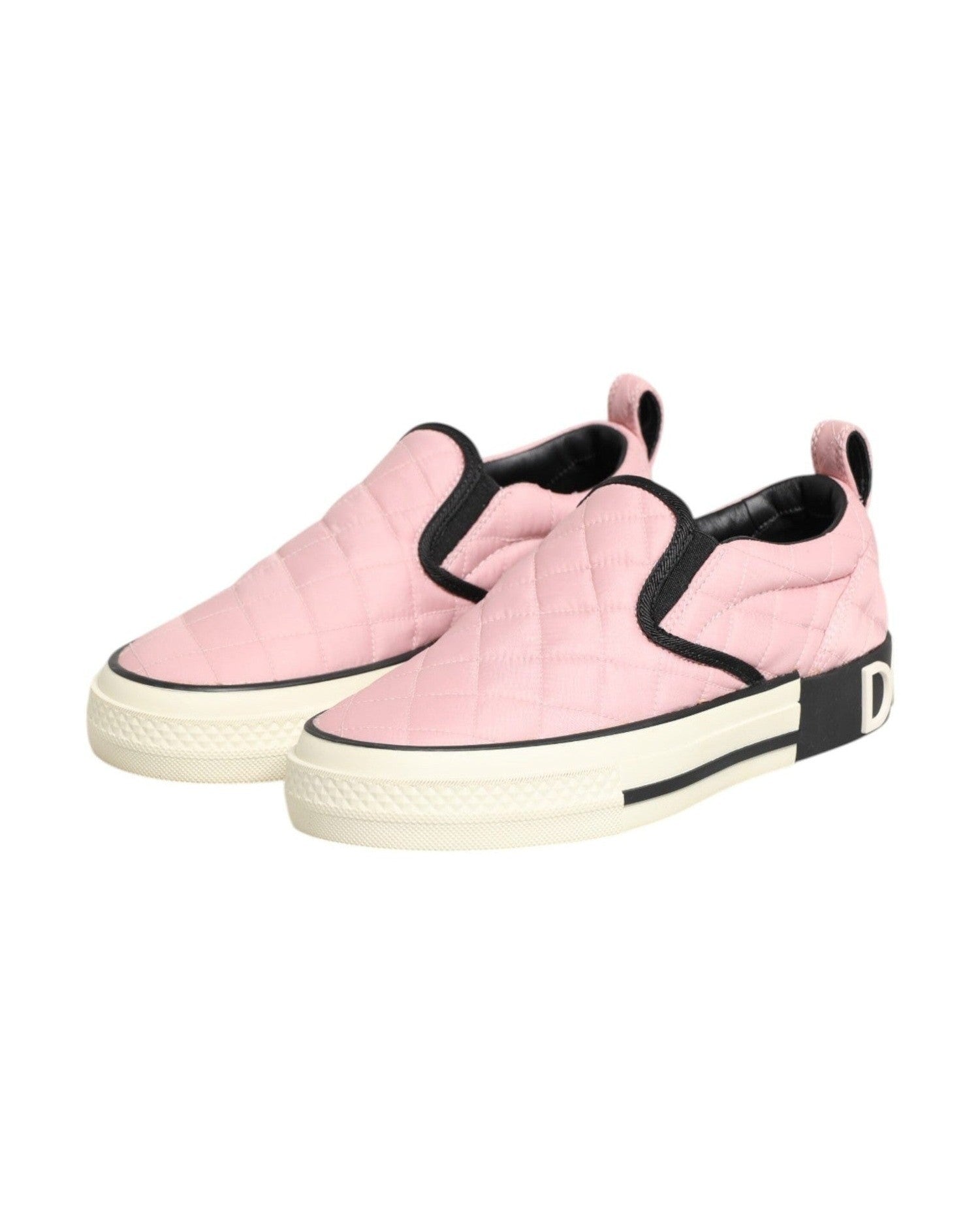 Dolce & Gabbana Pink Nylon Quilted Slip On Sneaker Shoes Glam Steals
