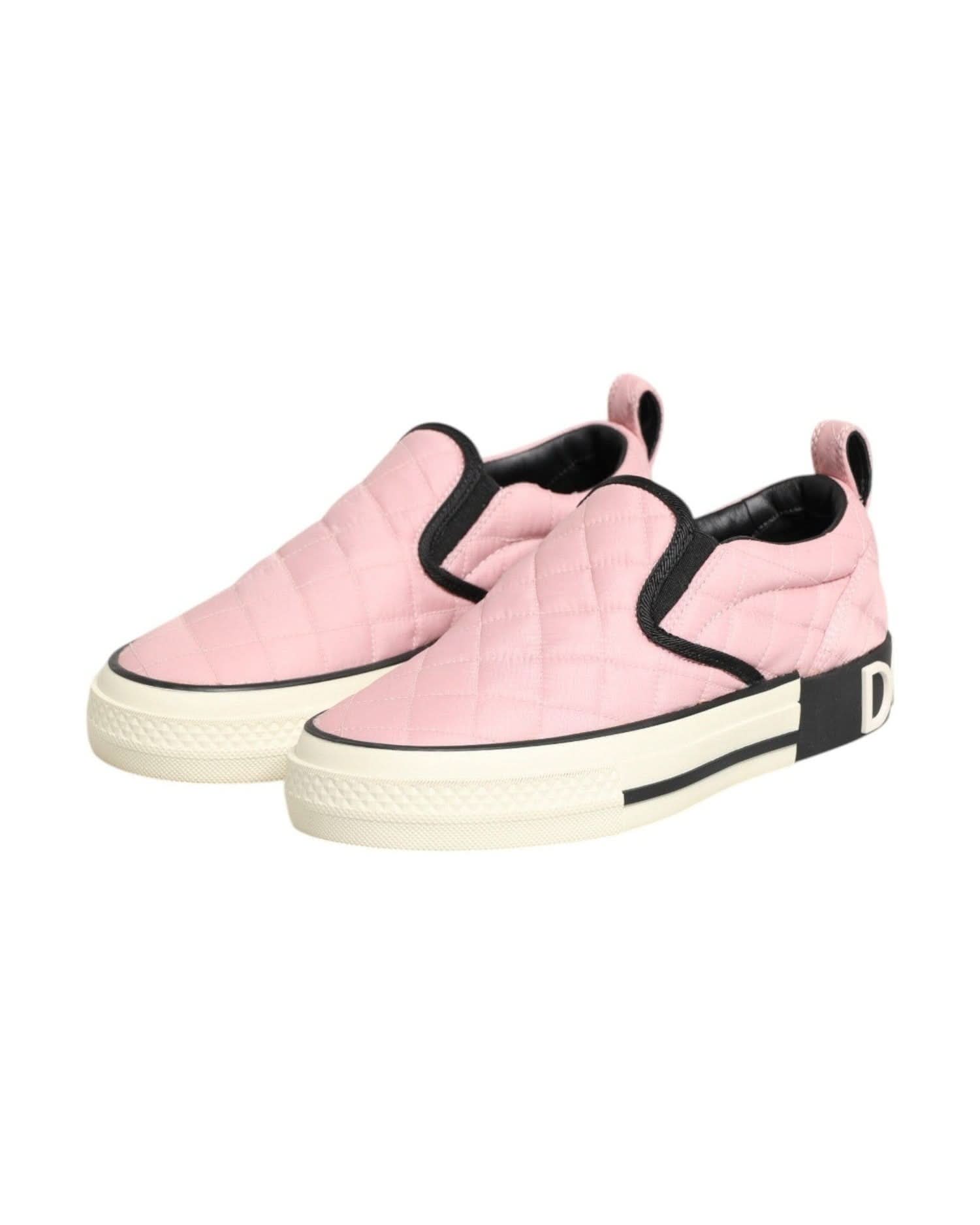 Dolce & Gabbana Pink Nylon Quilted Slip On Sneaker Shoes Sneakers