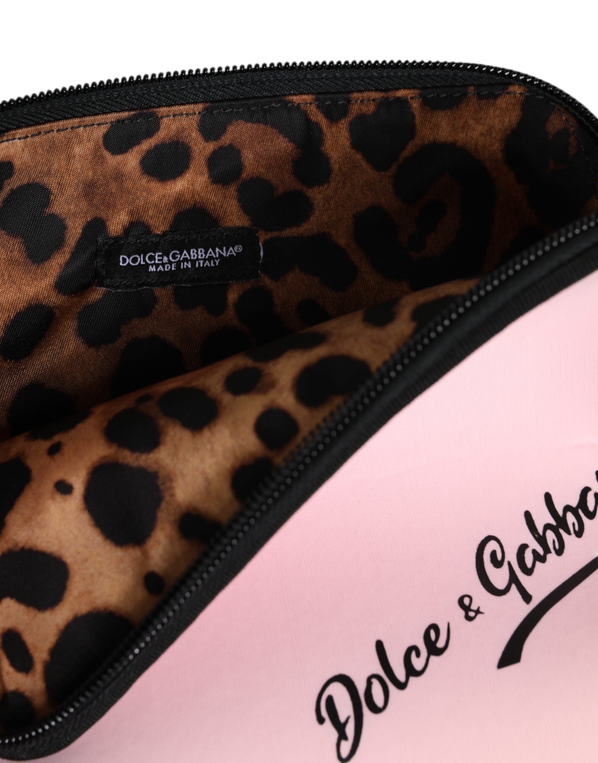 Dolce & Gabbana Pink Nylon Solid Dg Logo Print Clutch Zip Borse Pouch Bag Glam Steals