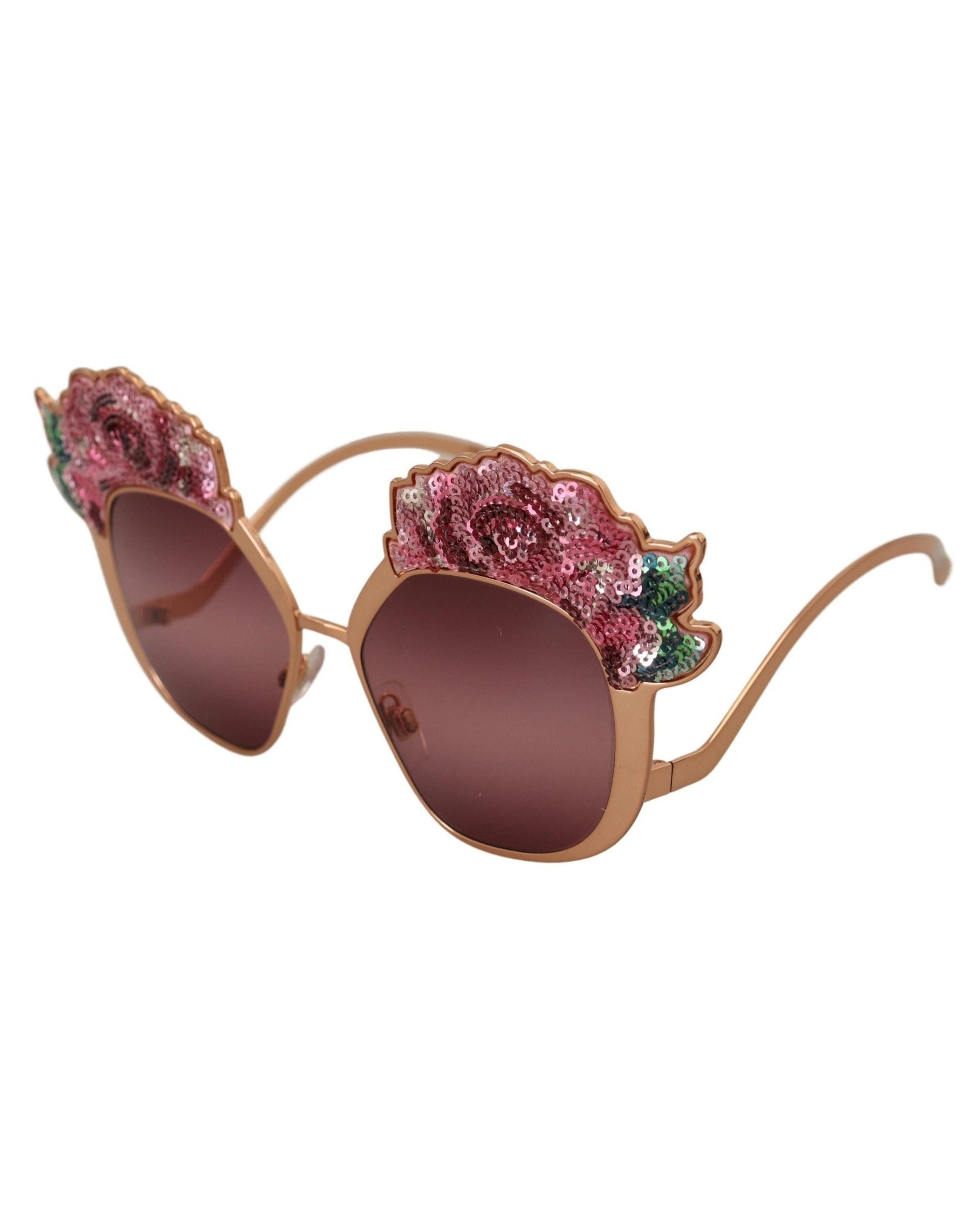Dolce & Gabbana Pink Rose Sequin Embroidery Sunglasses Sunglasses