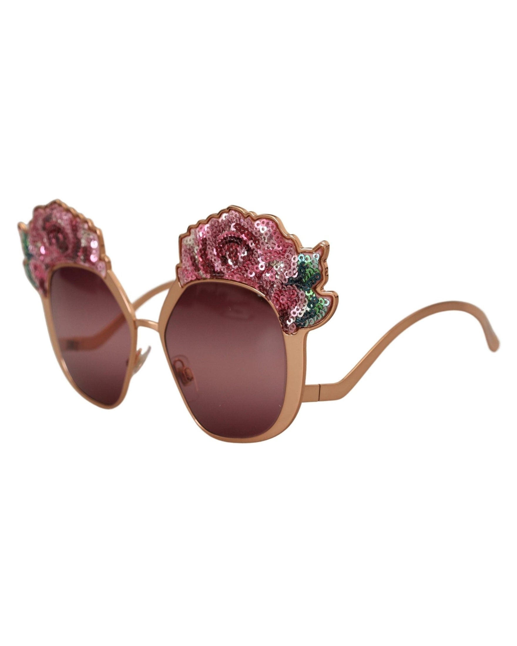 Dolce & Gabbana Pink Rose Sequin Embroidery Sunglasses Sunglasses