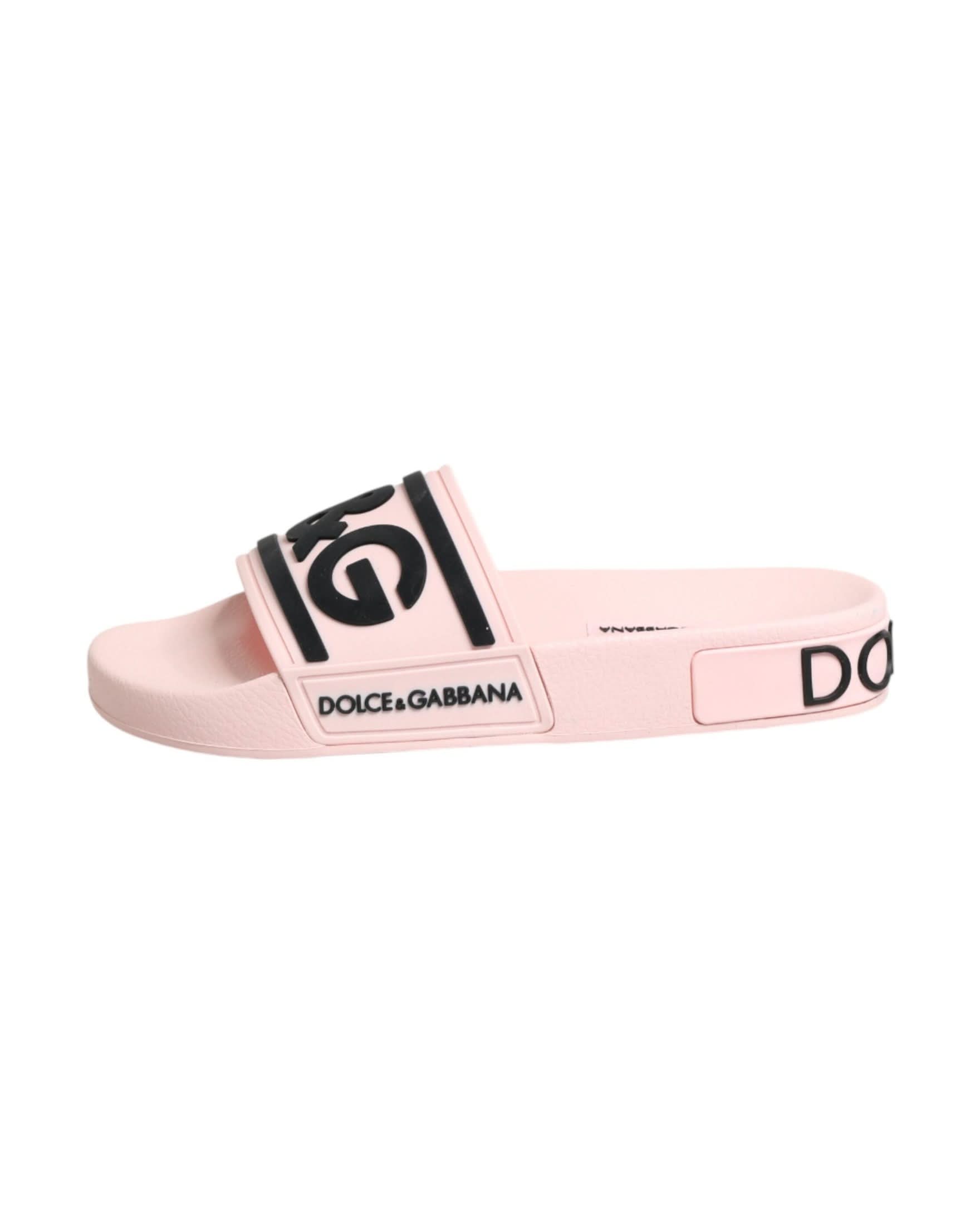 Dolce & Gabbana Pink Rubber Slides Sandals Beachwear Shoes Sandals