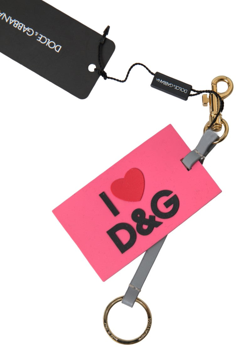 Dolce & Gabbana Pink Silicone Dg Logo Gold Brass Keyring Women Keychain Glam Steals