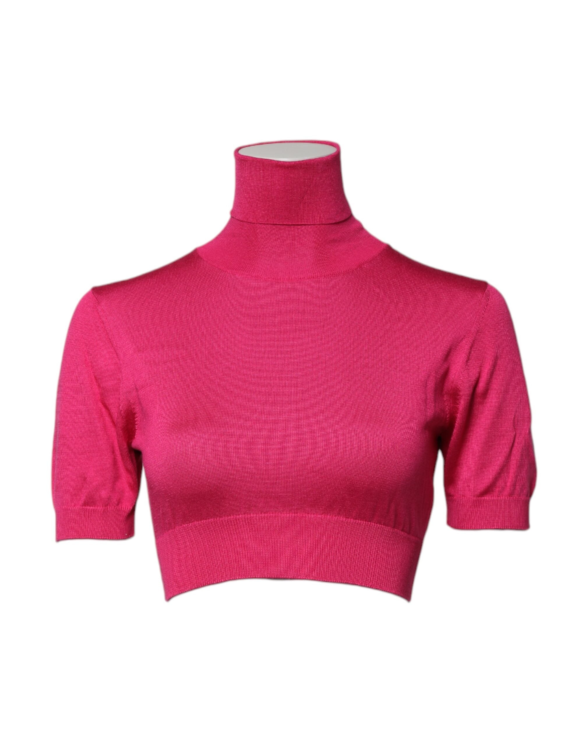 Dolce & Gabbana Pink Silk Knitted Turtleneck Cropped Top Glam Steals