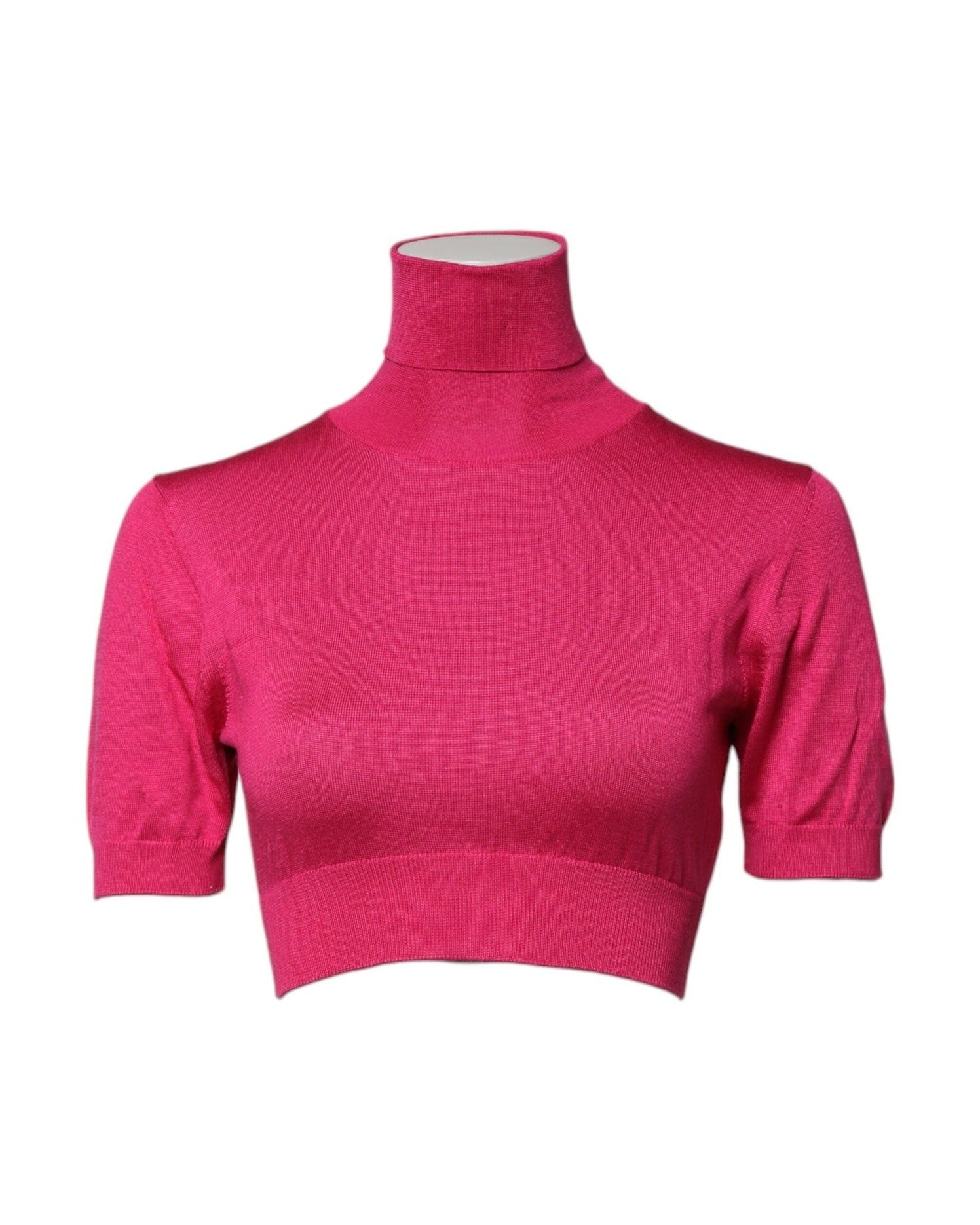 Dolce & Gabbana Pink Silk Knitted Turtleneck Cropped Top Glam Steals