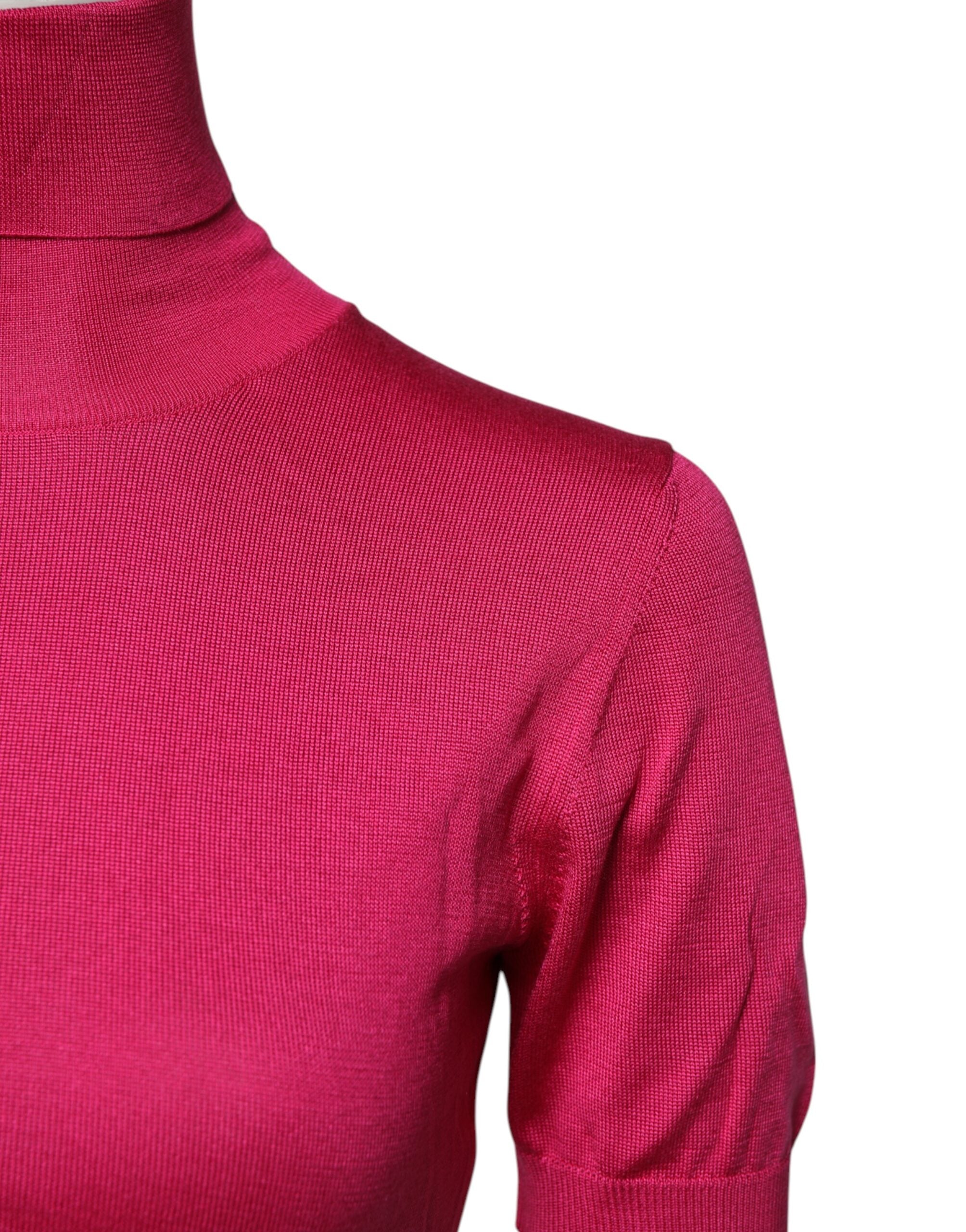 Dolce & Gabbana Pink Silk Knitted Turtleneck Cropped Top Glam Steals