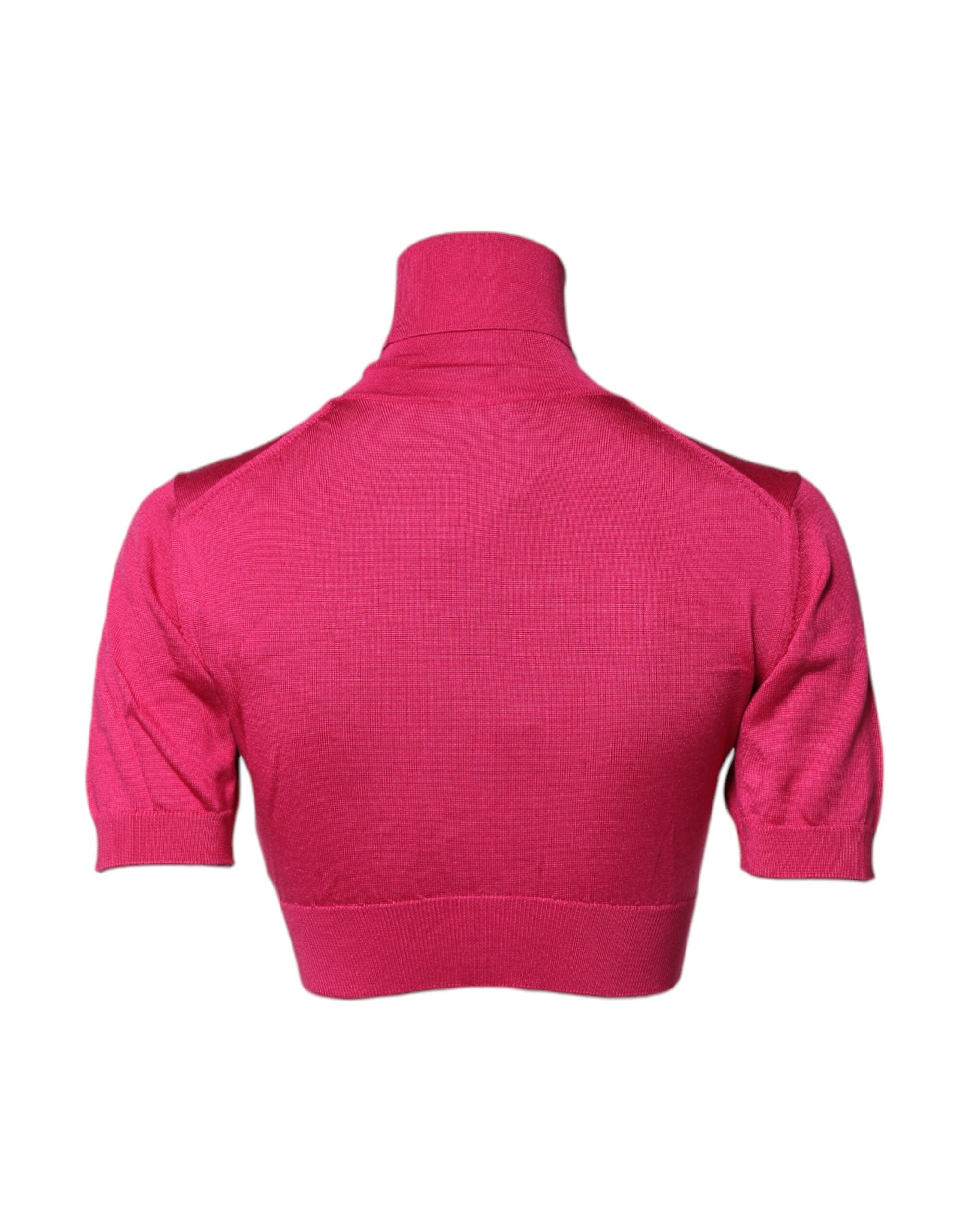 Dolce & Gabbana Pink Silk Knitted Turtleneck Cropped Top Glam Steals