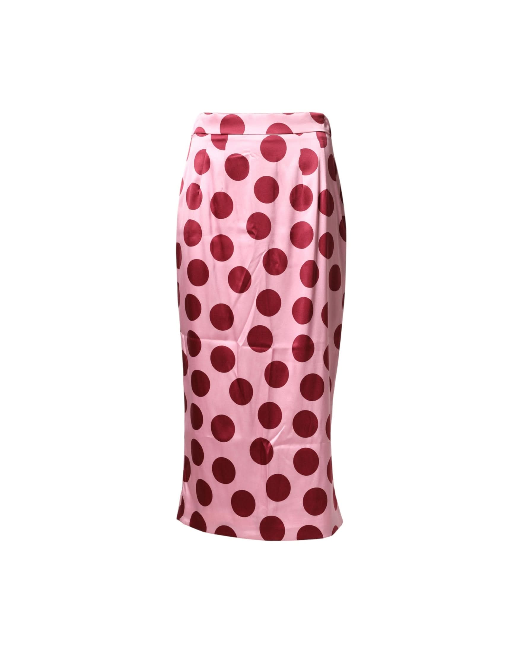 Dolce & Gabbana Pink Silk Polka Dot Pencil Cut Midi Skirt Skirts