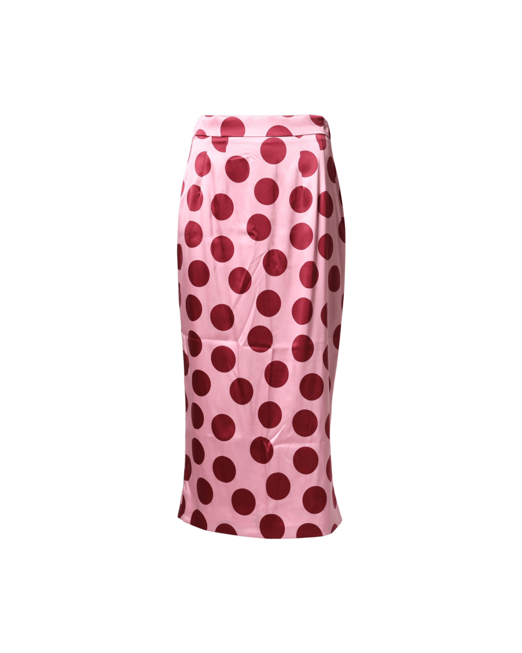 Dolce & Gabbana Pink Silk Polka Dot Pencil Cut Midi Skirt Glam Steals