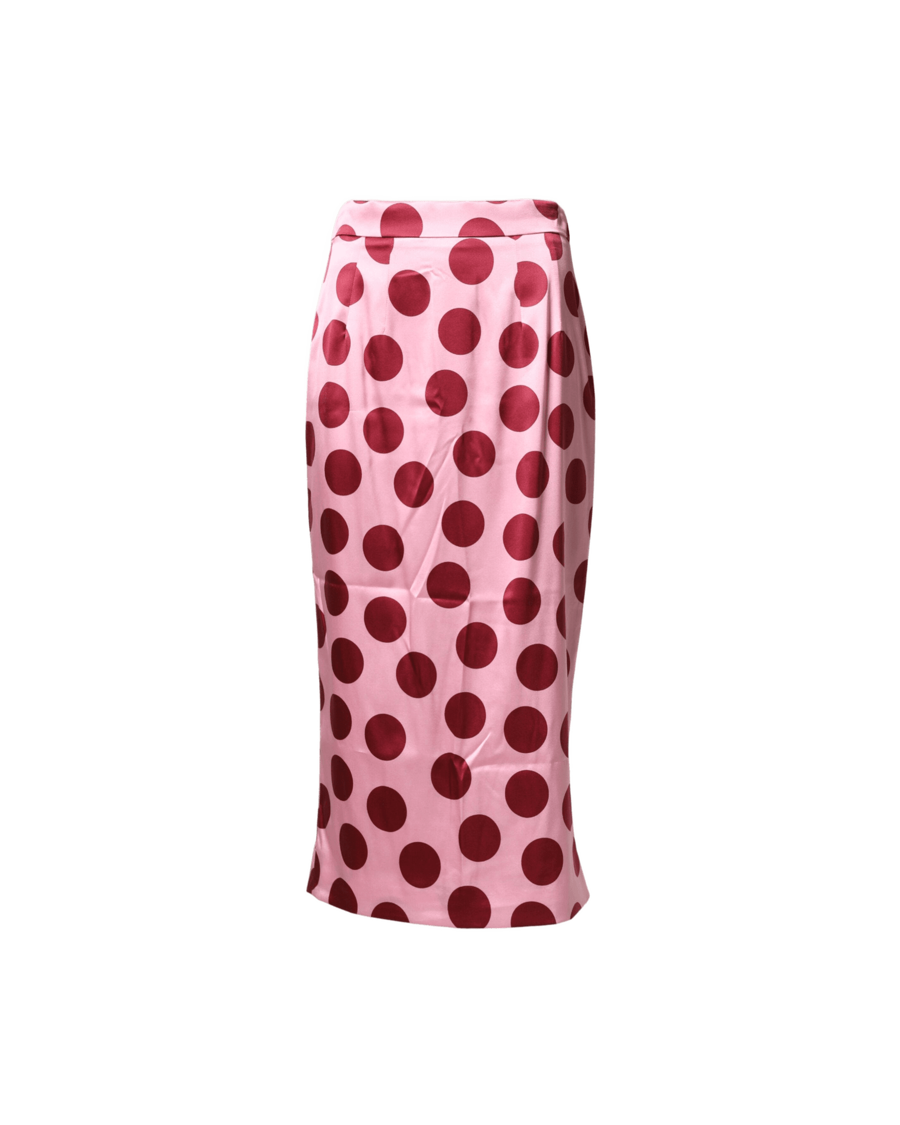 Dolce & Gabbana Pink Silk Polka Dot Pencil Cut Midi Skirt Skirts
