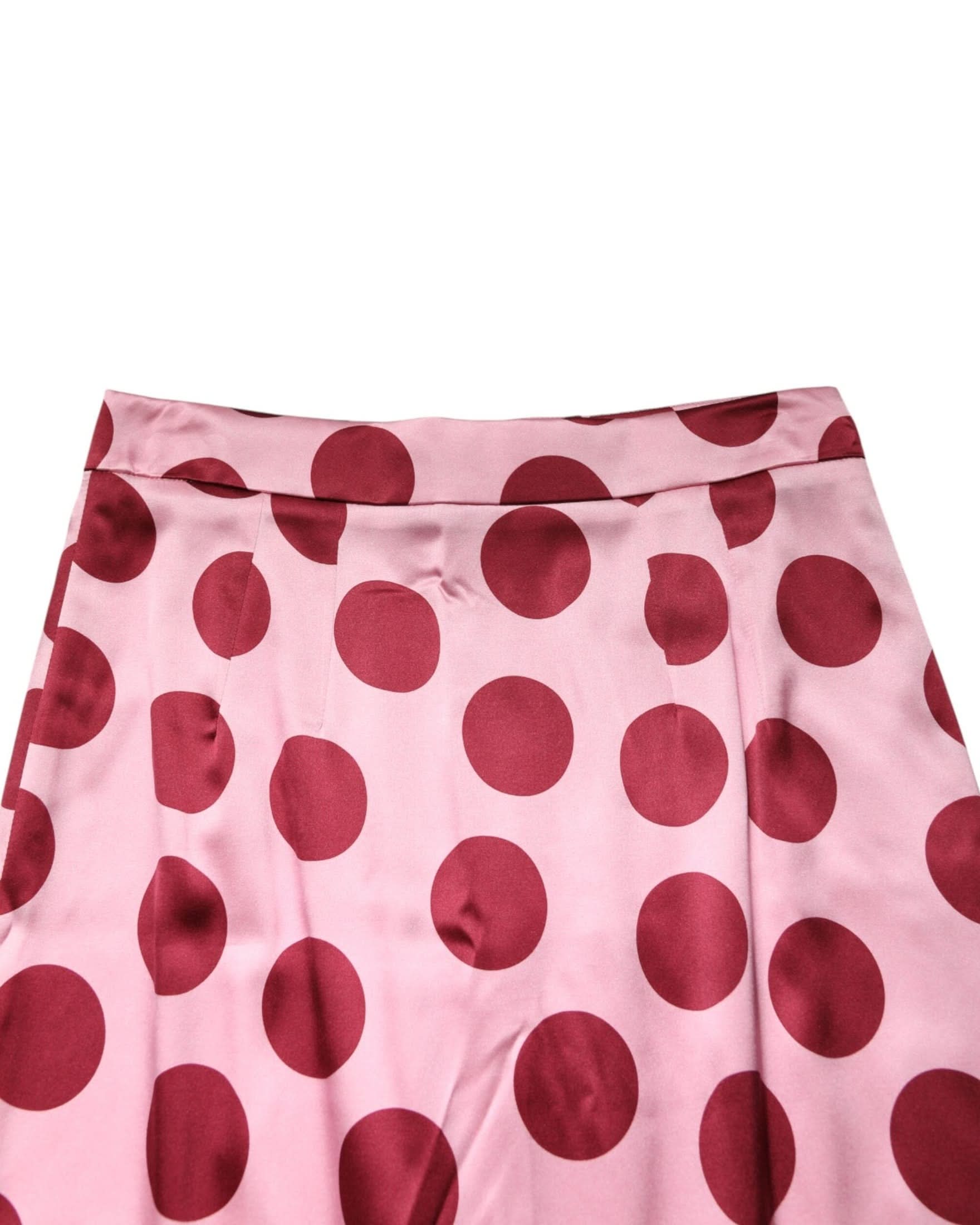 Dolce & Gabbana Pink Silk Polka Dot Pencil Cut Midi Skirt Skirts