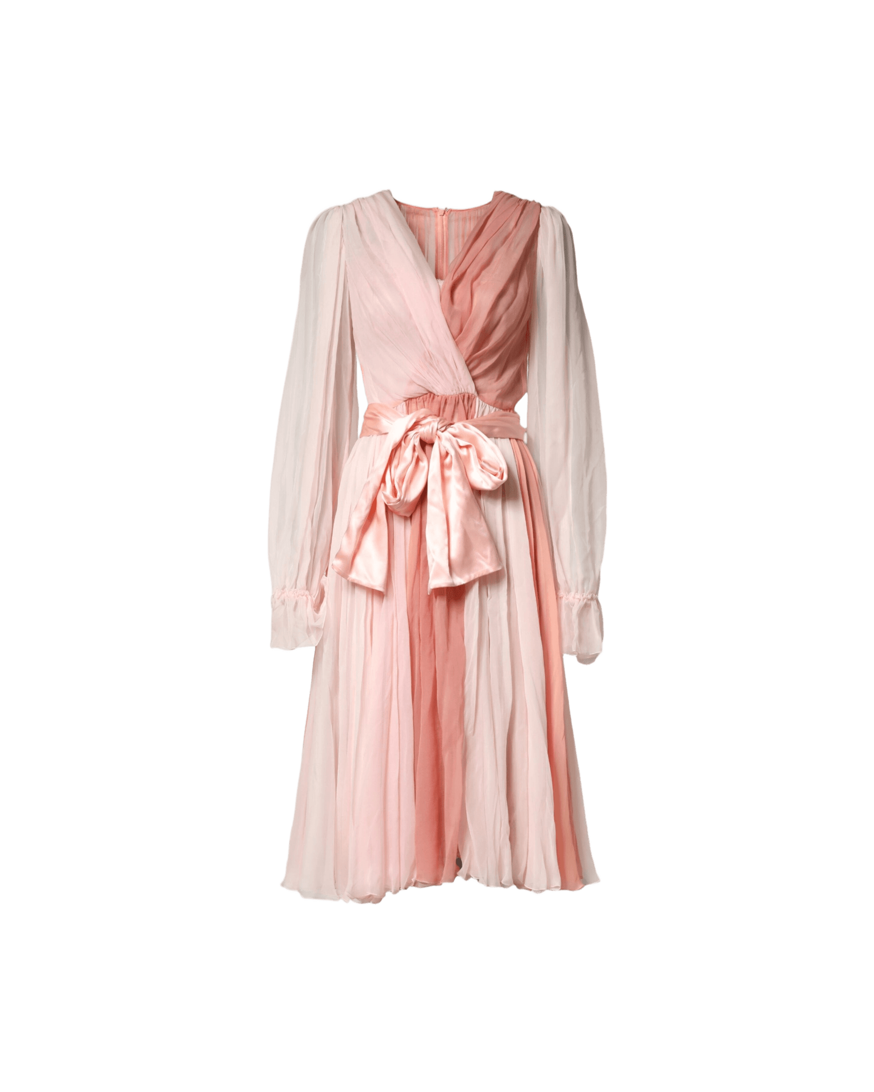 Dolce & Gabbana Pink Silk Tulle Long Sleeve V Neck Dress Glam Steals