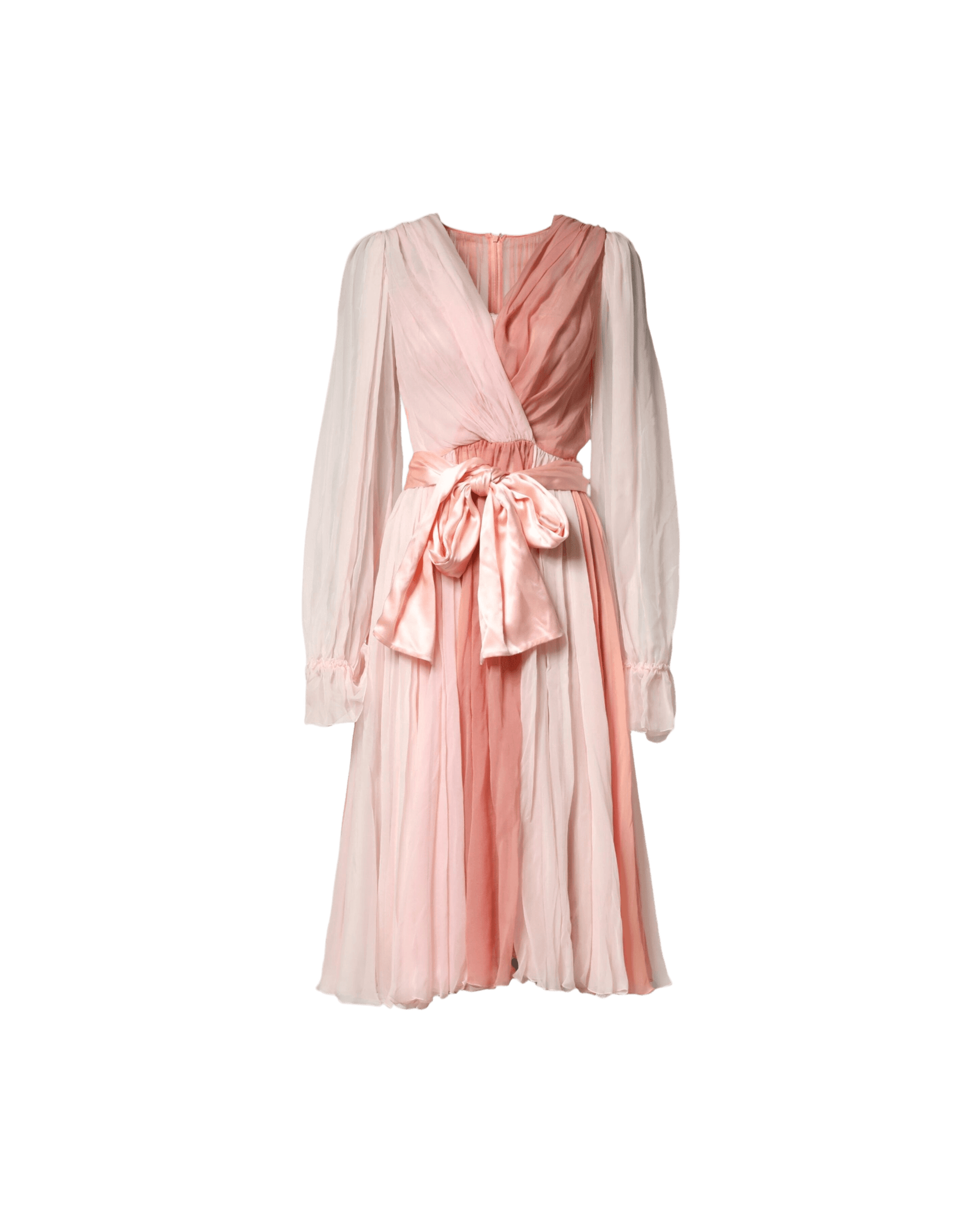 Dolce & Gabbana Pink Silk Tulle Long Sleeve V Neck Dress Dresses