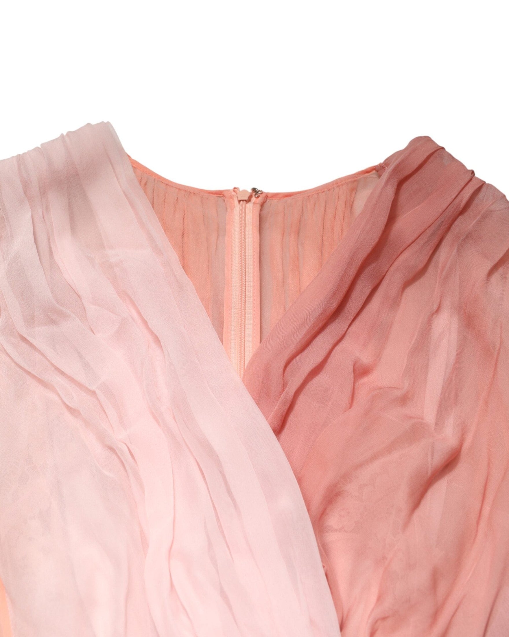 Dolce & Gabbana Pink Silk Tulle Long Sleeve V Neck Dress Glam Steals