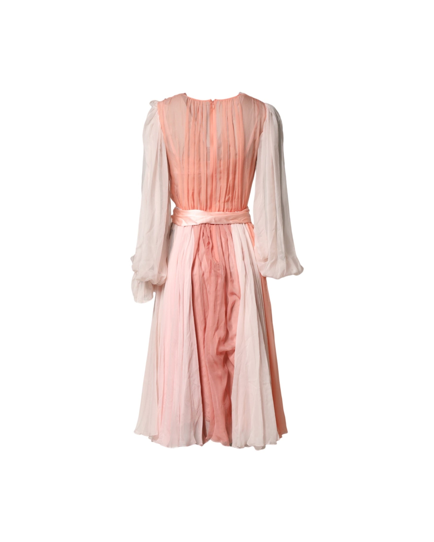 Dolce & Gabbana Pink Silk Tulle Long Sleeve V Neck Dress Glam Steals