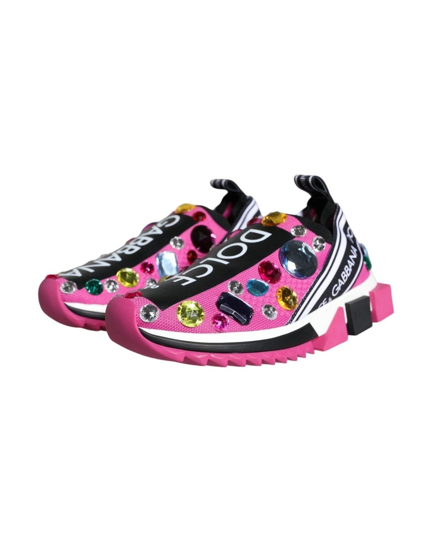 Dolce & Gabbana Pink Sorrento Crystals Low Top Sneakers Shoes Sneakers